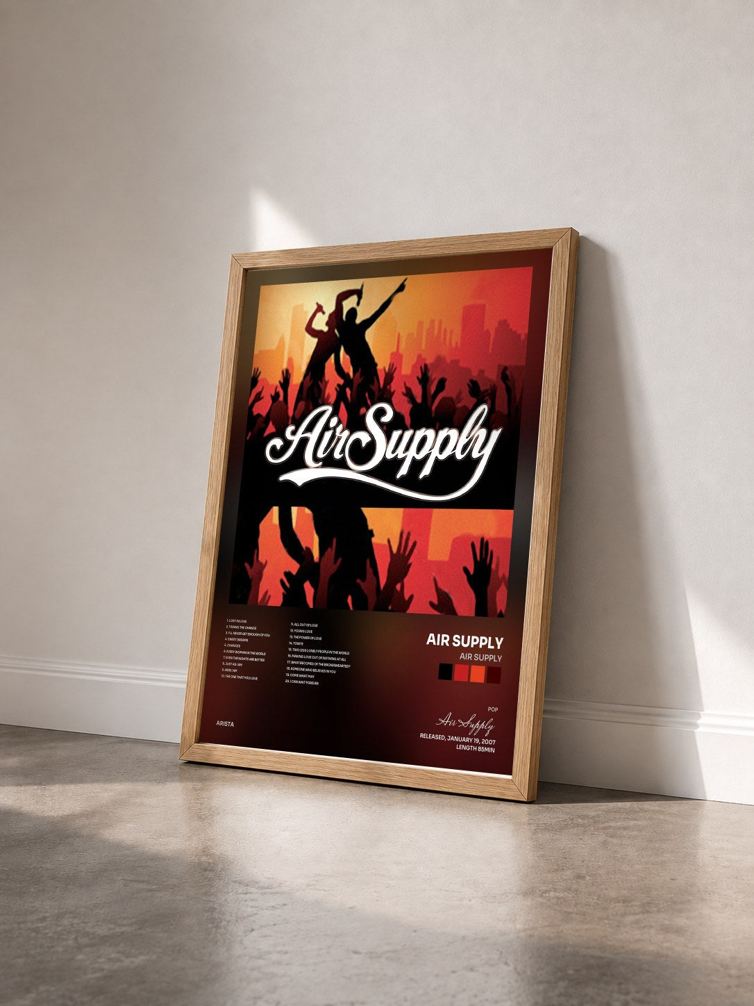 #bois Tableau de l'album Air Supply de Air Supply vu de trois quarts, cadre en bois brut