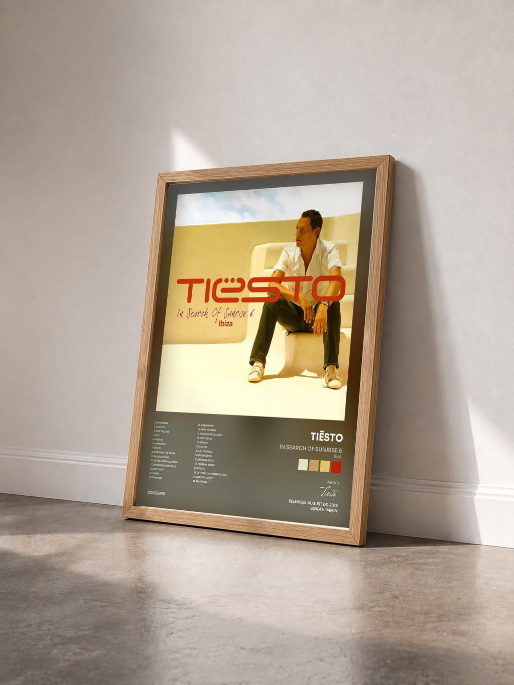 #bois Tableau de l'album In Search of Sunrise 6 (Ibiza) mixed by Tiësto de Tiësto vu de trois quarts, cadre en bois brut