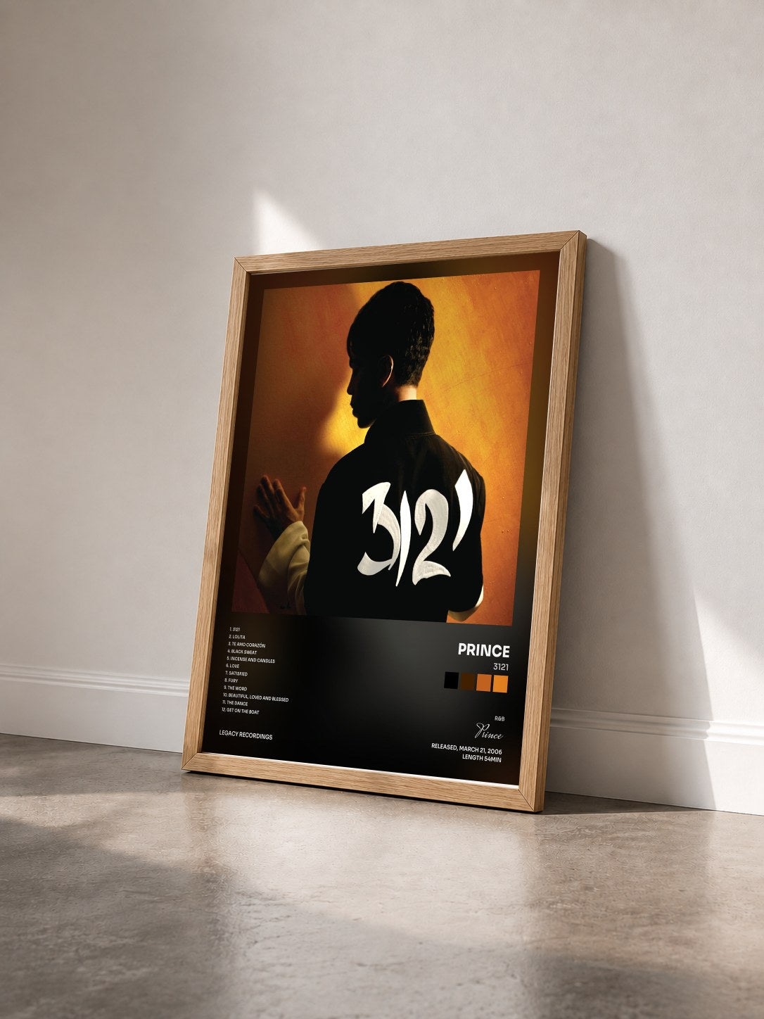 #bois Tableau de l'album 3121 de Prince vu de trois quarts, cadre en bois brut