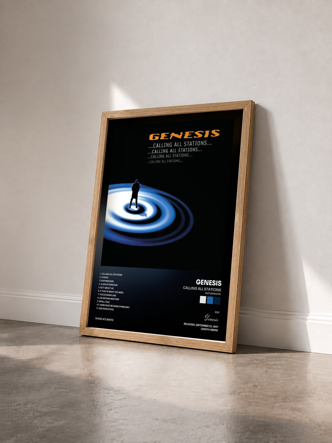 #bois Tableau de l'album Calling All Stations (2007 Remaster) de Genesis vu de trois quarts, cadre en bois brut