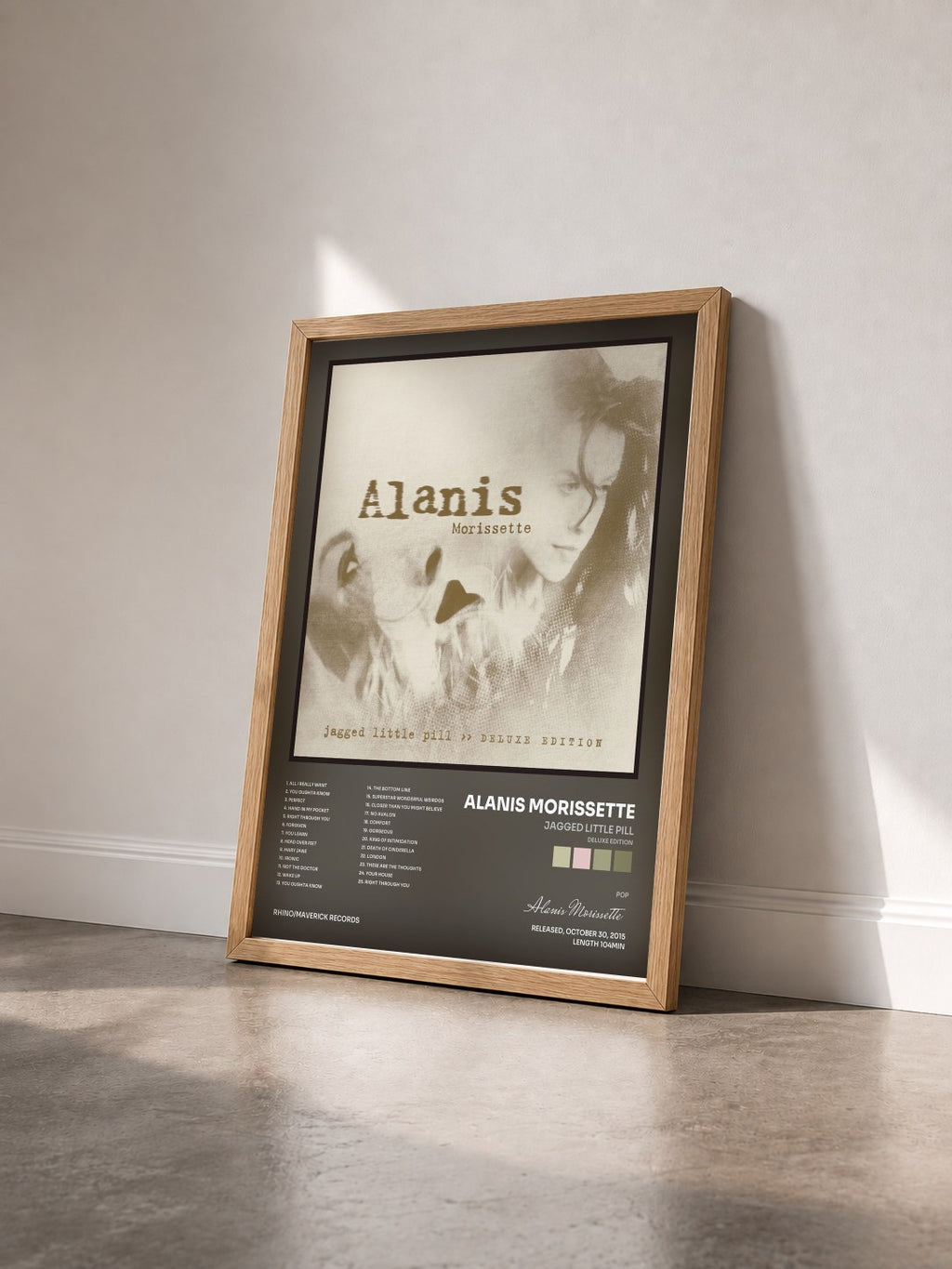 #bois Tableau de l'album Jagged Little Pill (Deluxe Edition) de Alanis Morissette vu de trois quarts, cadre en bois brut