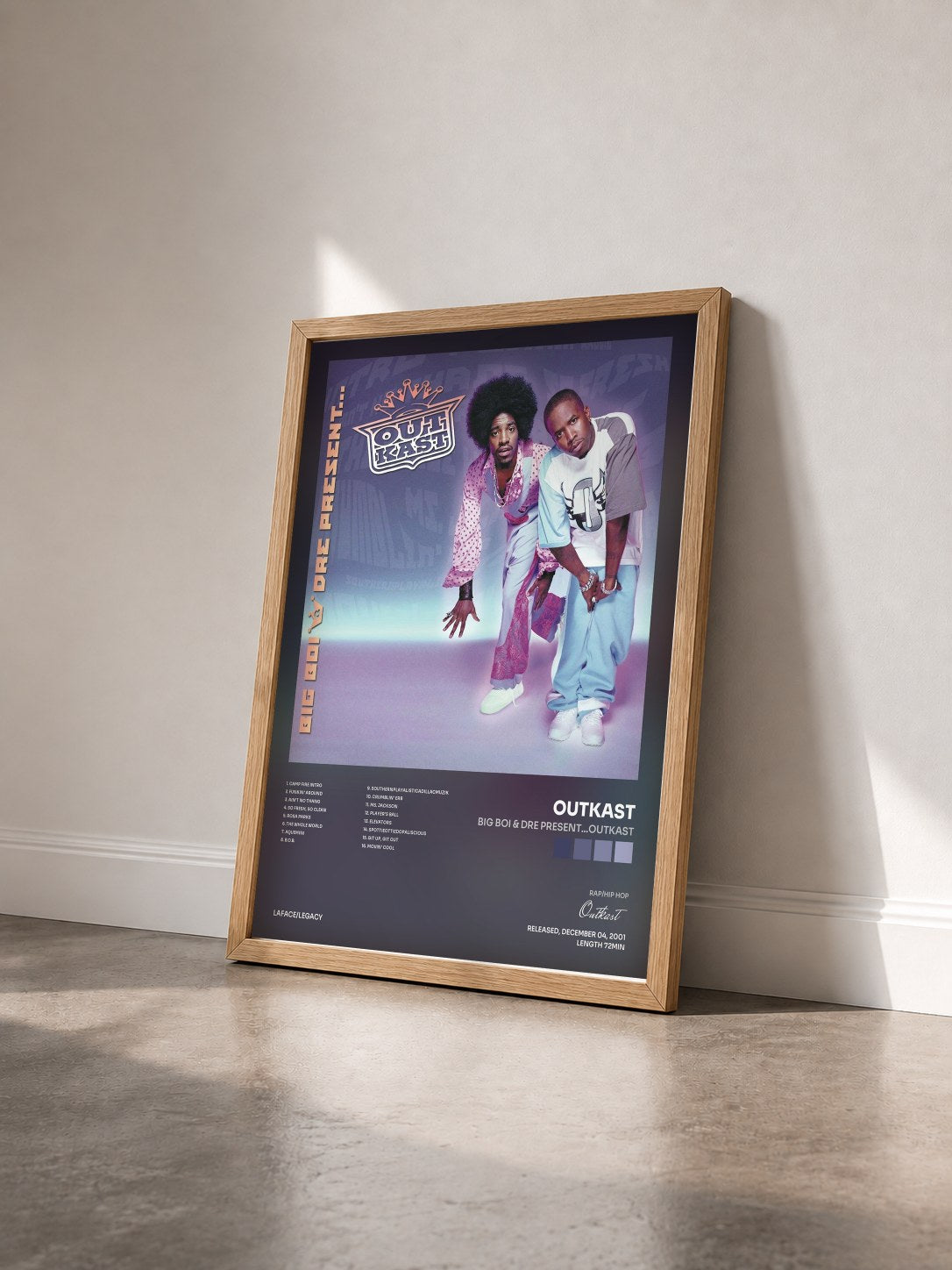 #bois Tableau de l'album Big Boi & Dre Present...OutKast de Outkast vu de trois quarts, cadre en bois brut