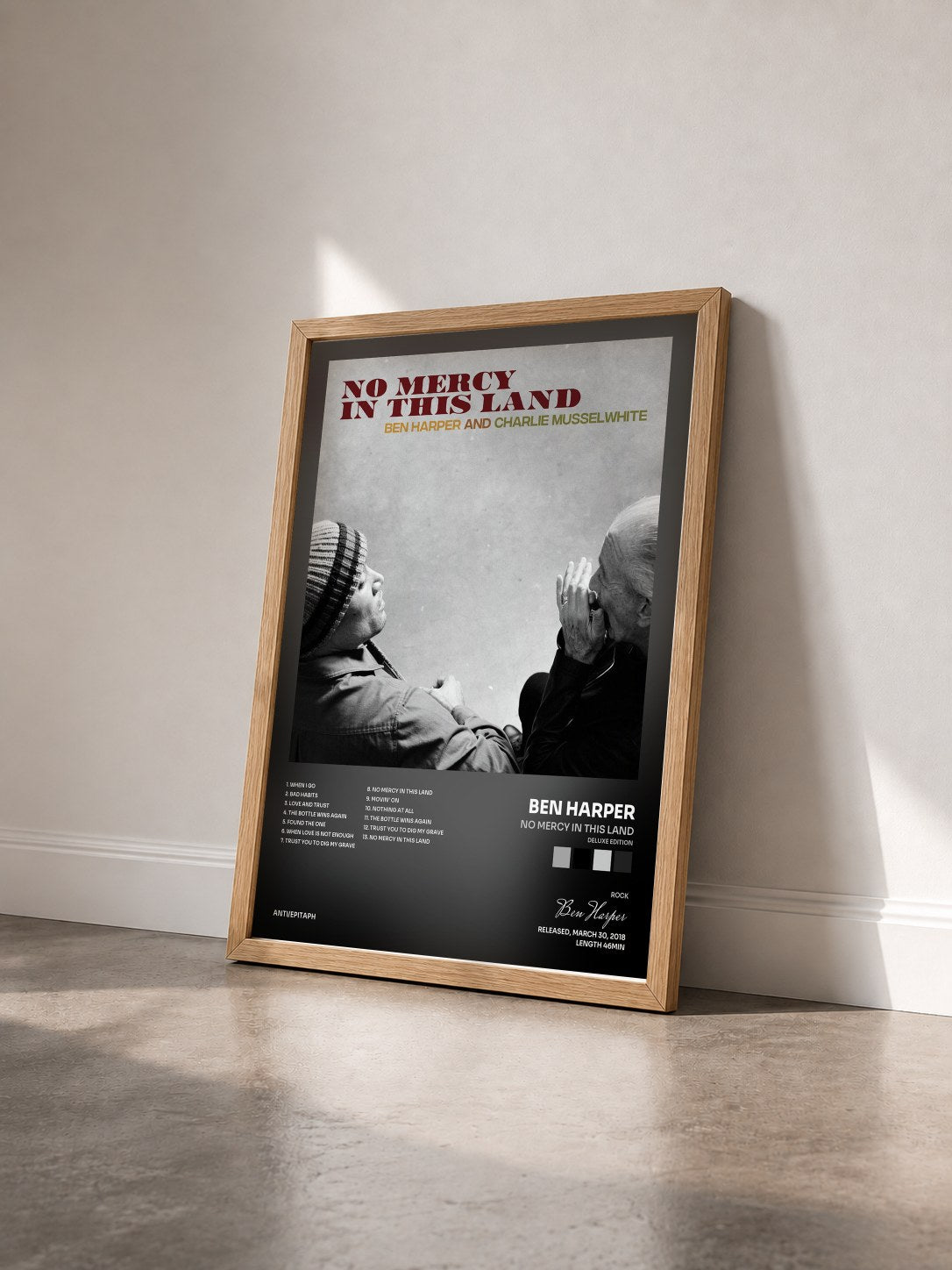 #bois Tableau de l'album No Mercy In This Land (Deluxe Edition) de Ben Harper vu de trois quarts, cadre en bois brut