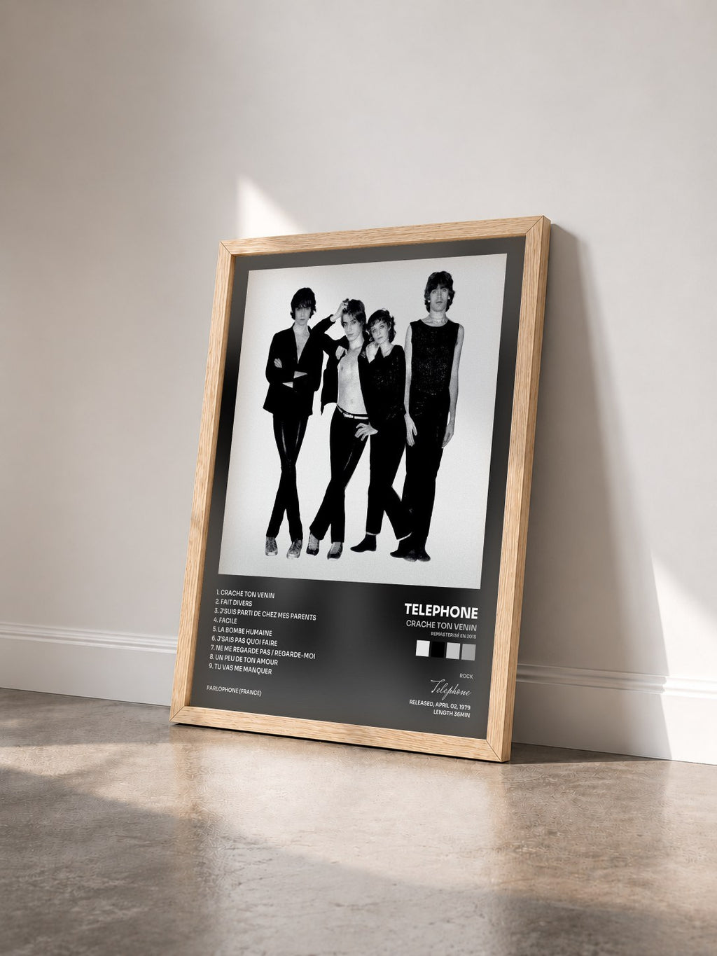 #bois Tableau de l'album Crache ton venin (Remasterisé en 2015) de Telephone vu de trois quarts, cadre en bois brut