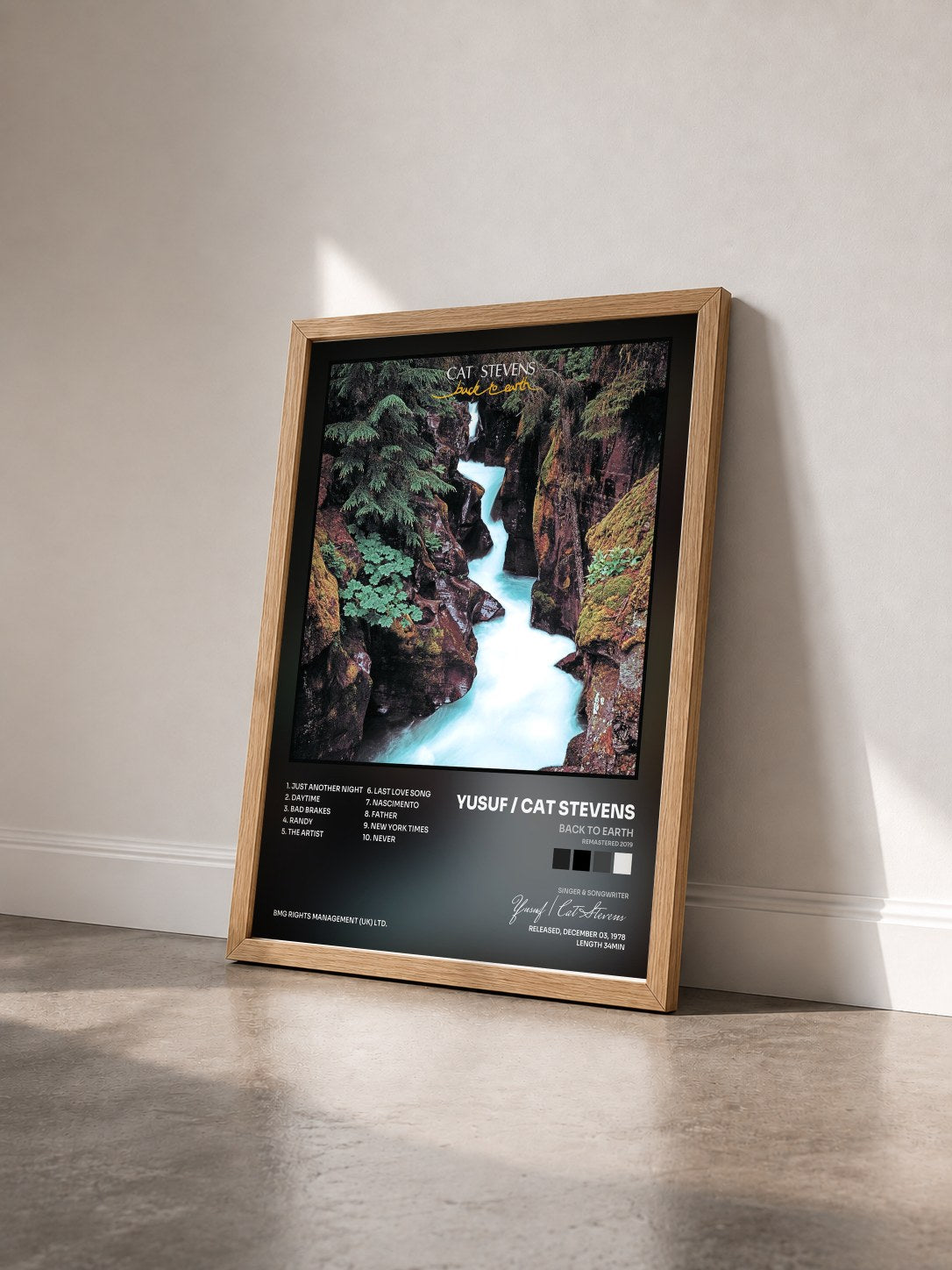 #bois Tableau de l'album Back to Earth (Remastered 2019) de Yusuf / Cat Stevens vu de trois quarts, cadre en bois brut