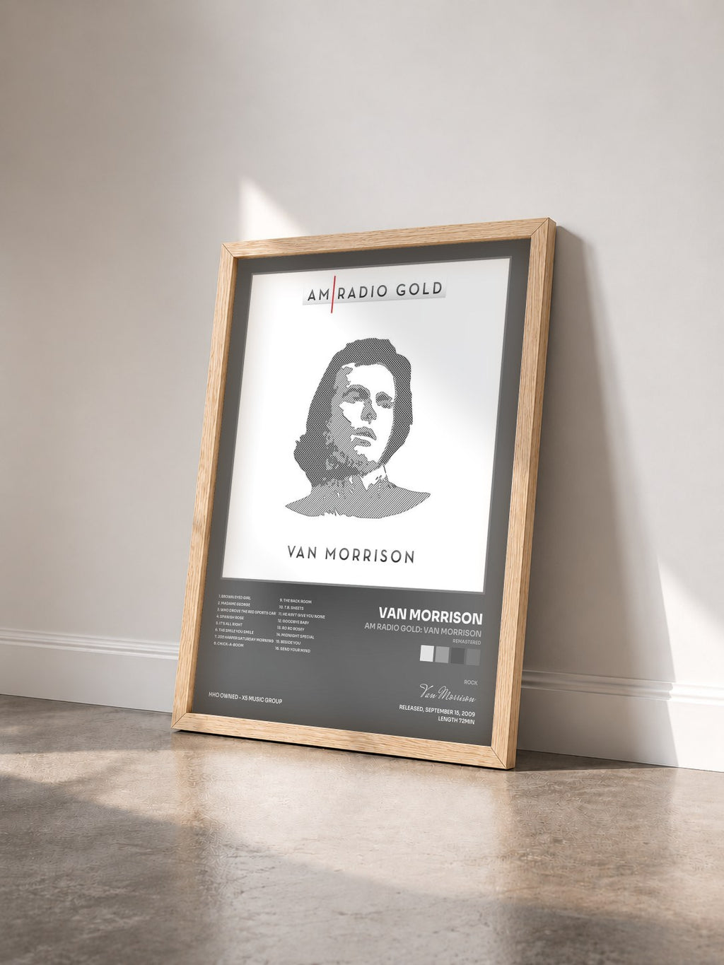 #bois Tableau de l'album AM Radio Gold: Van Morrison (Remastered) de Van Morrison vu de trois quarts, cadre en bois brut