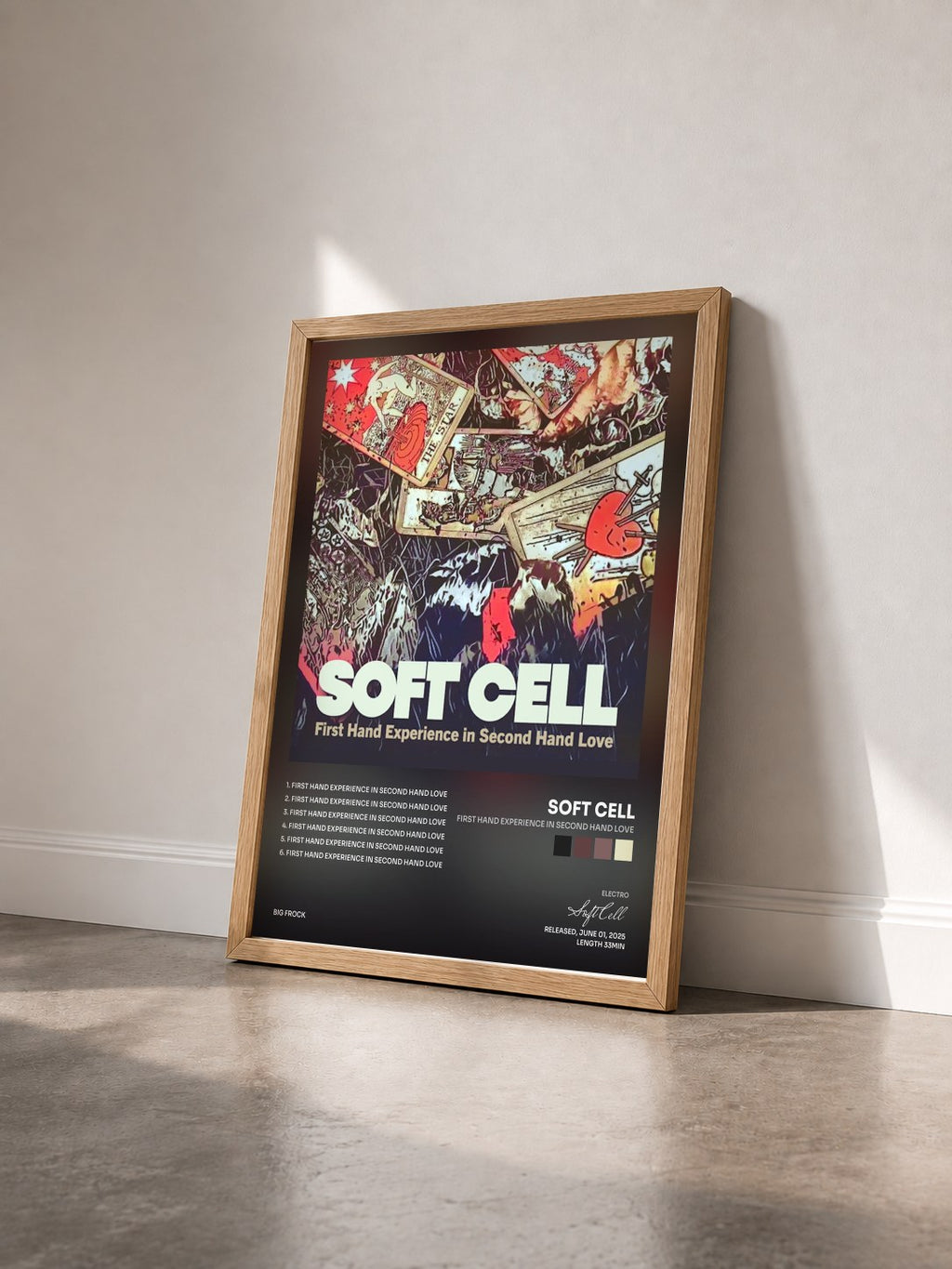 #bois Tableau de l'album First Hand Experience In Second Hand Love de Soft Cell vu de trois quarts, cadre en bois brut