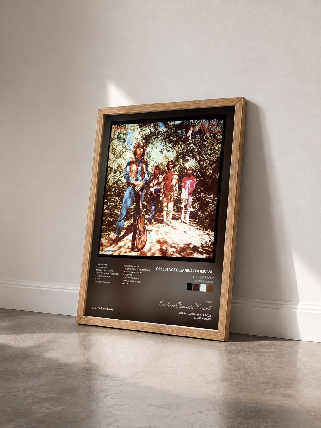 #bois Tableau de l'album Green River (Expanded Edition) de Creedence Clearwater Revival vu de trois quarts, cadre en bois brut