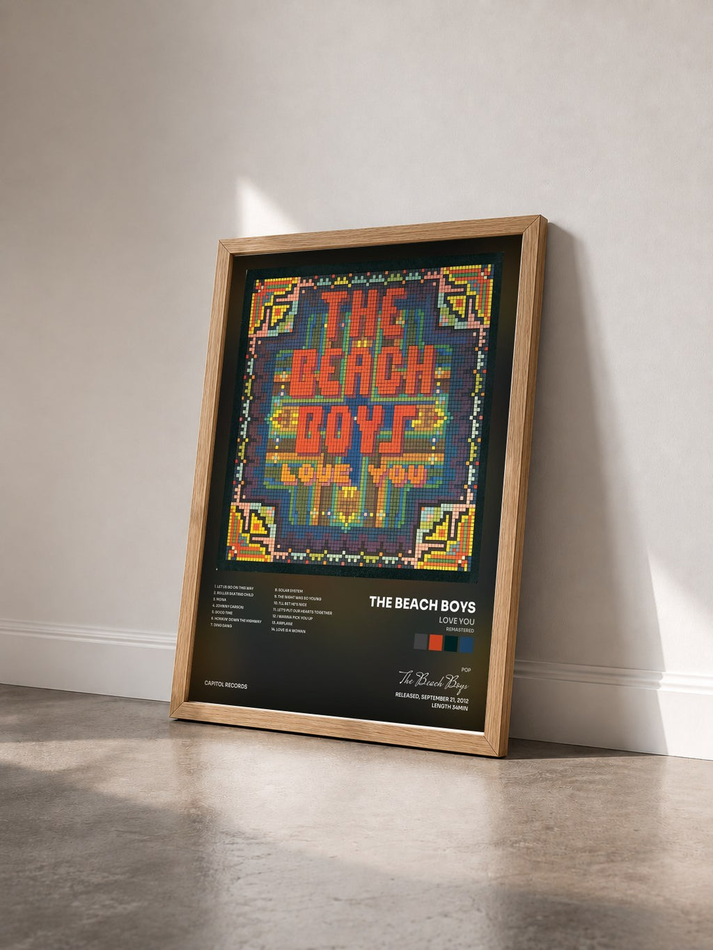 #bois Tableau de l'album Love You (Remastered) de The Beach Boys vu de trois quarts, cadre en bois brut