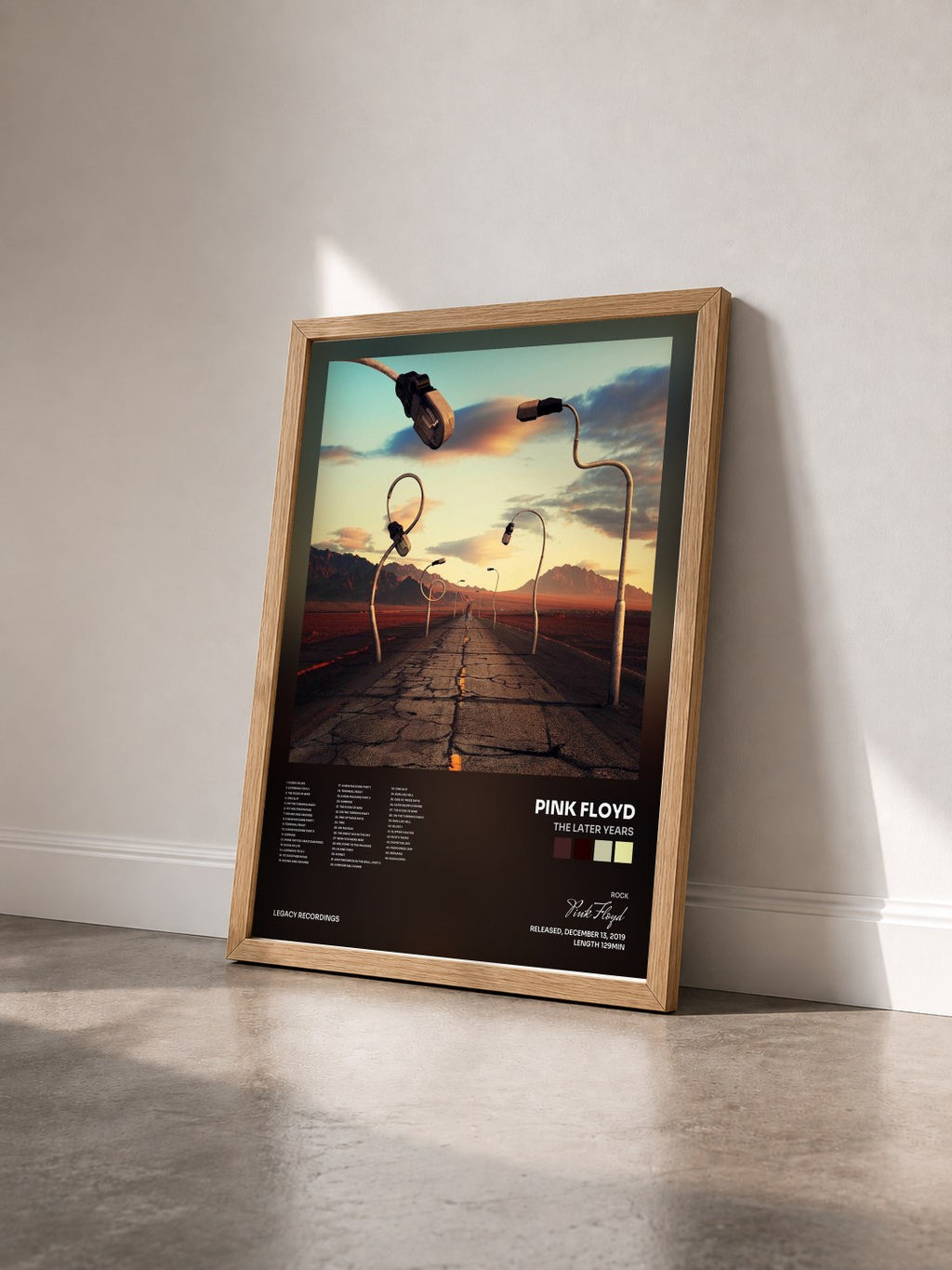 #bois Tableau de l'album The Later Years de Pink Floyd vu de trois quarts, cadre en bois brut