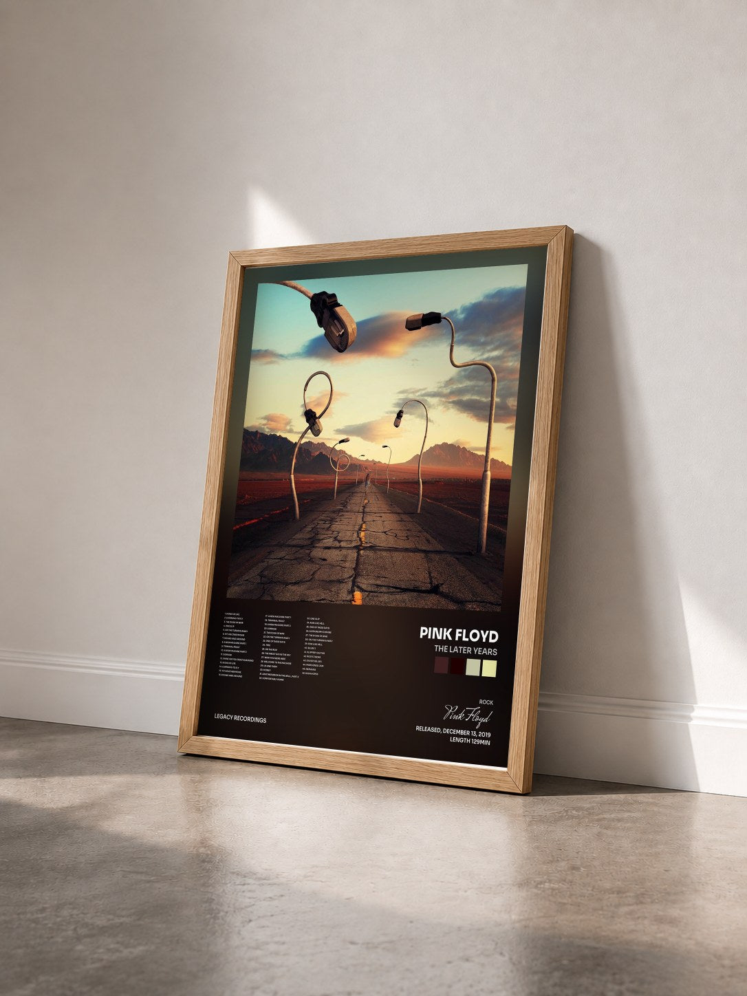 #bois Tableau de l'album The Later Years de Pink Floyd vu de trois quarts, cadre en bois brut