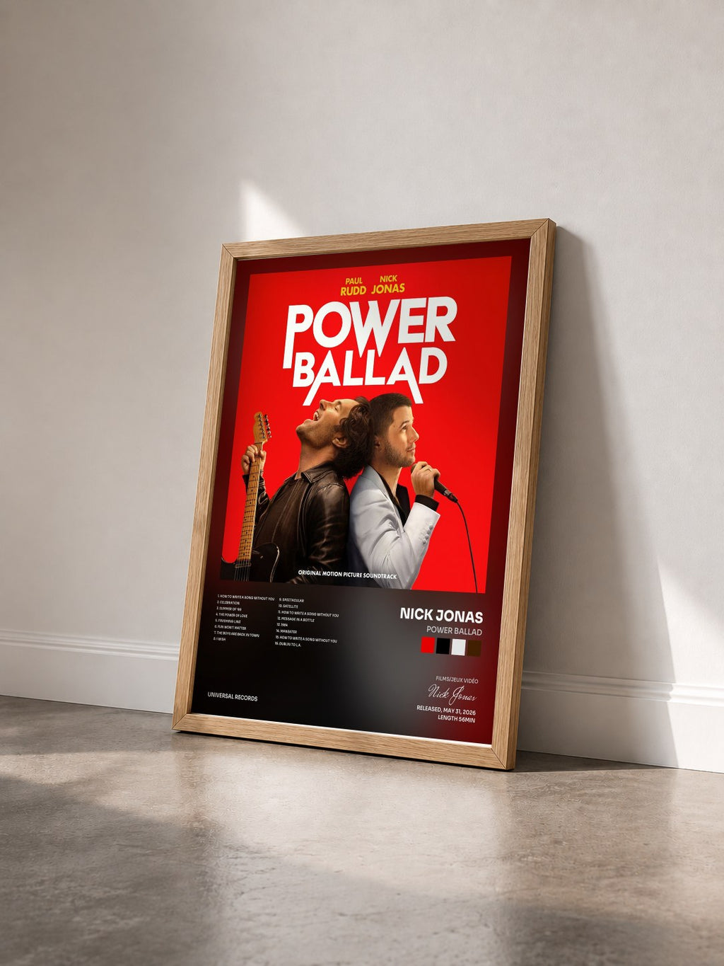 #bois Tableau de l'album Power Ballad de Nick Jonas vu de trois quarts, cadre en bois brut