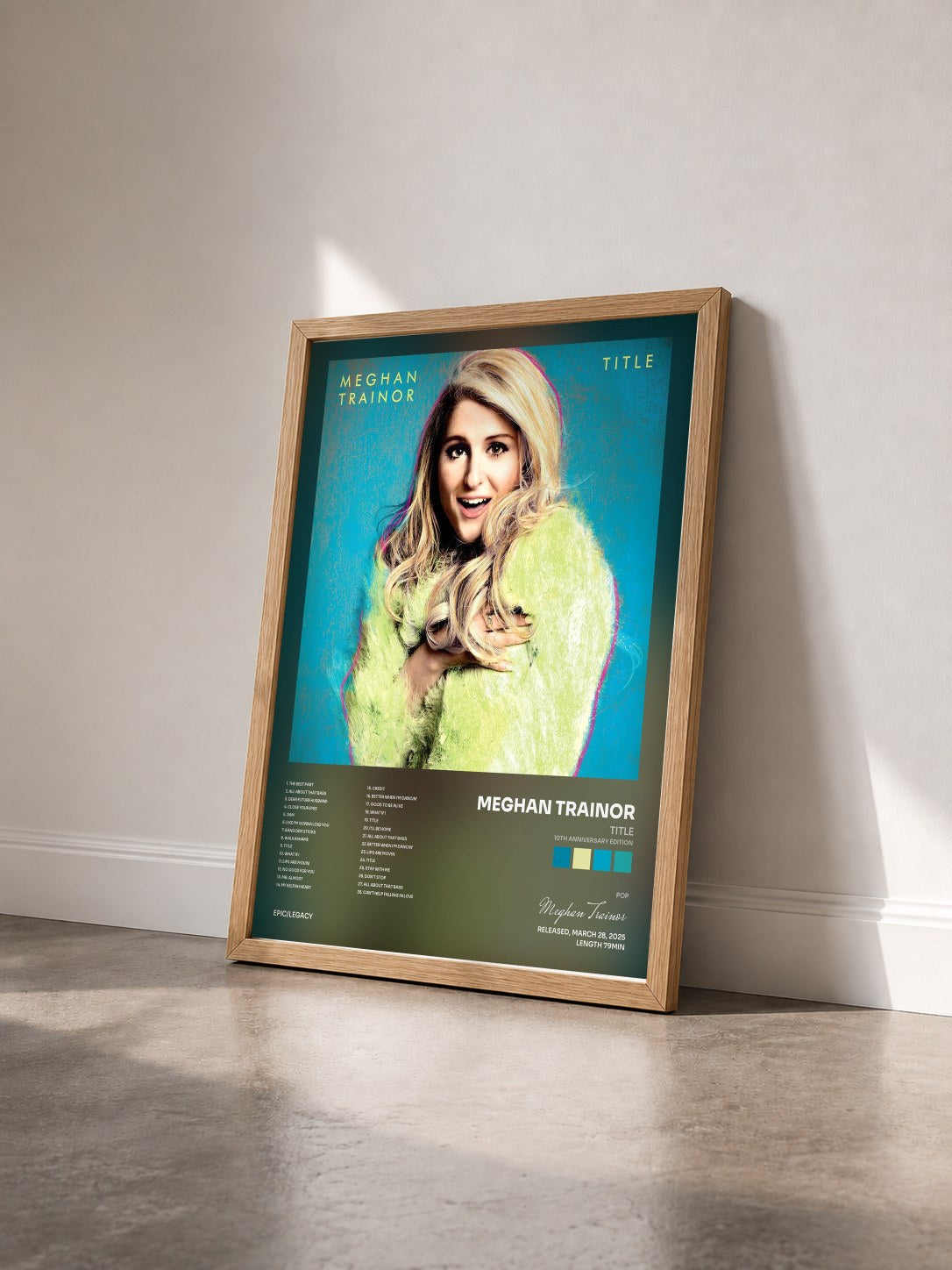 #bois Tableau de l'album Title (10th Anniversary Edition) de Meghan Trainor vu de trois quarts, cadre en bois brut