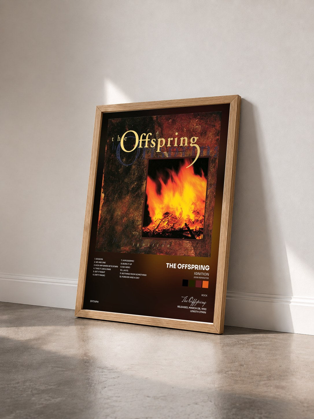 #bois Tableau de l'album Ignition (2008 Remaster) de The Offspring vu de trois quarts, cadre en bois brut