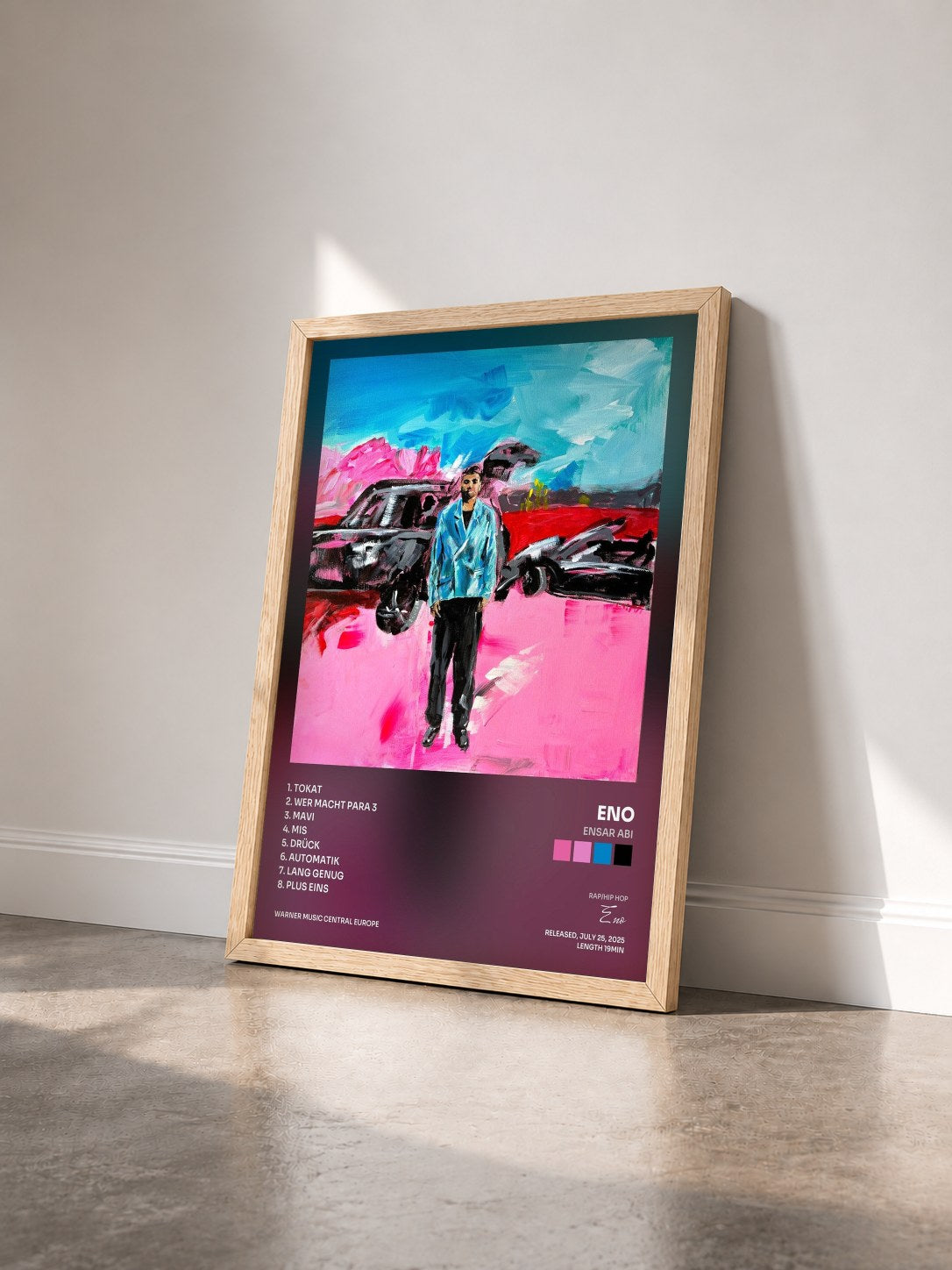 #bois Tableau de l'album ENSAR ABI de Eno vu de trois quarts, cadre en bois brut