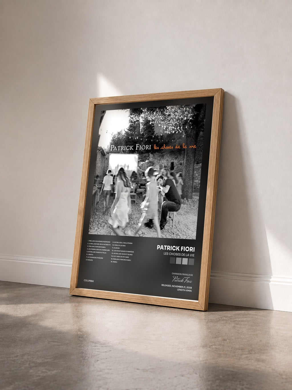 #bois Tableau de l'album Les choses de la vie de Patrick Fiori vu de trois quarts, cadre en bois brut