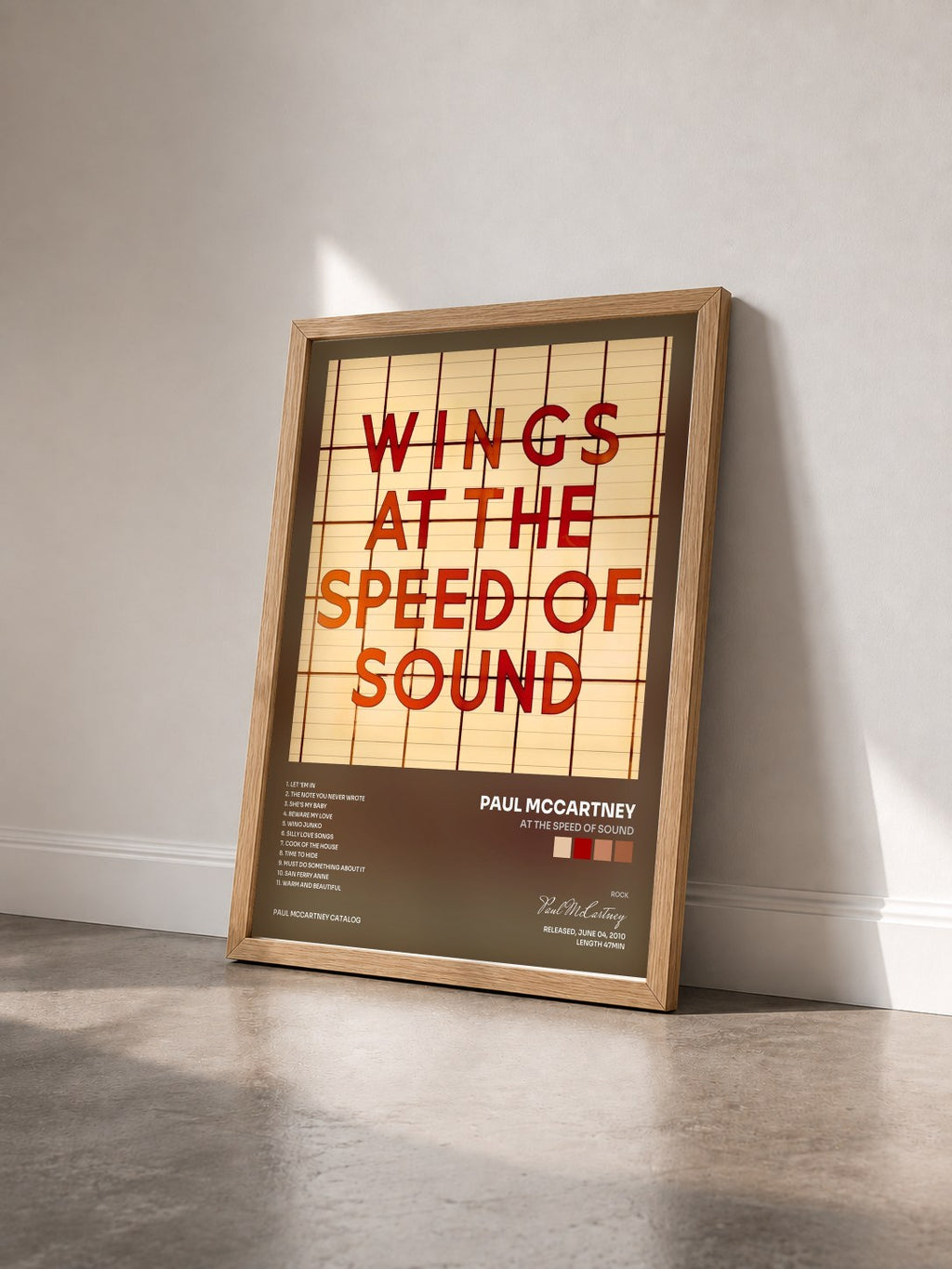 #bois Tableau de l'album At the Speed of Sound de Paul McCartney vu de trois quarts, cadre en bois brut