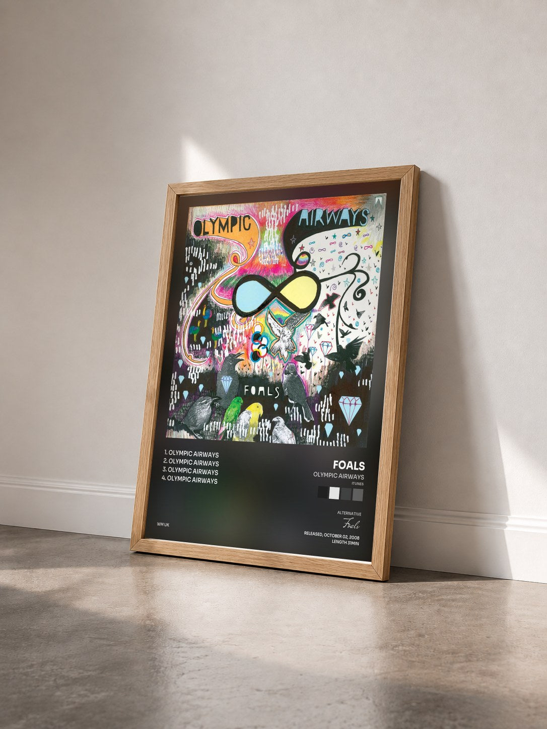 #bois Tableau de l'album Olympic Airways (iTunes) de Foals vu de trois quarts, cadre en bois brut