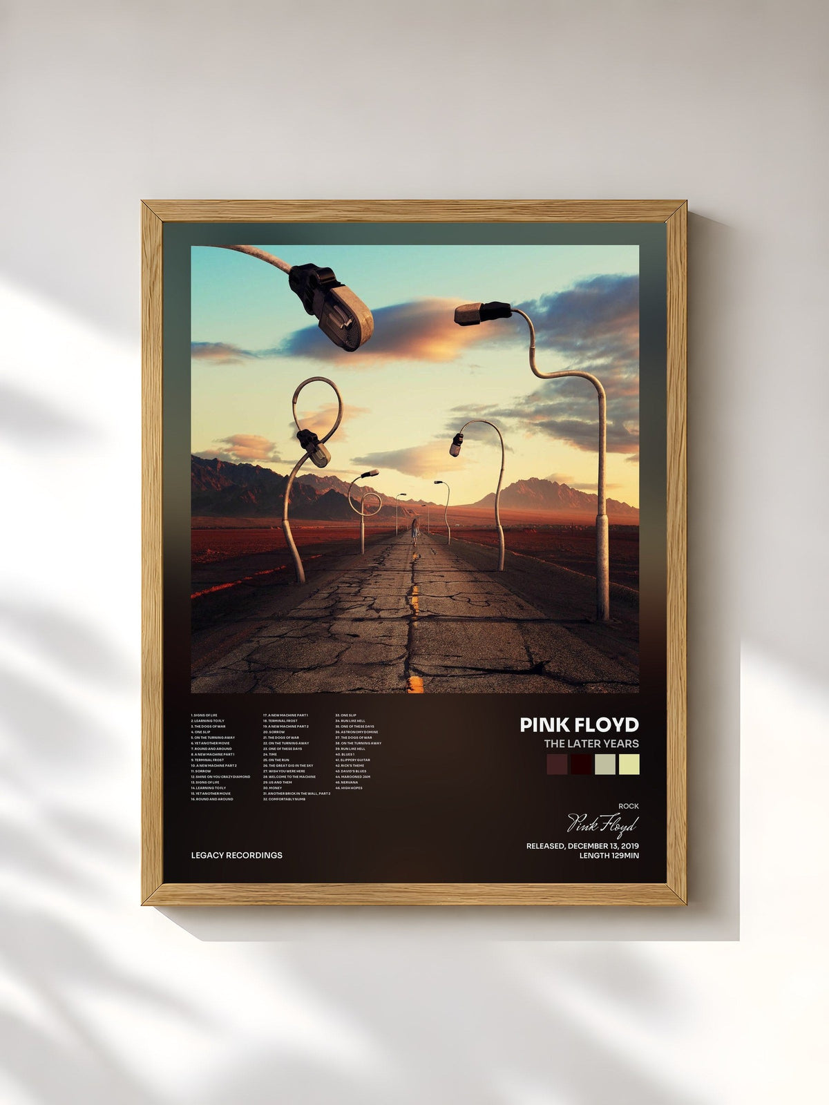 #bois Tableau de l'album The Later Years de Pink Floyd, cadre en bois brut, imprimé et encadré en France