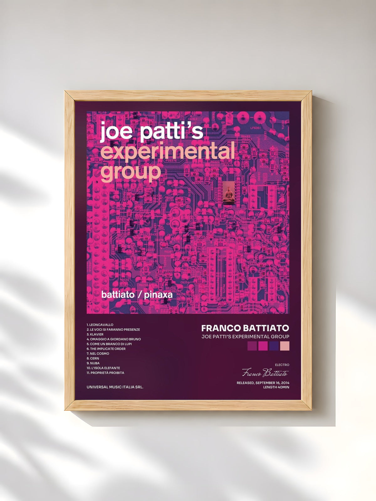 #bois Tableau de l'album Joe Patti's Experimental Group de Franco Battiato, cadre en bois brut, imprimé et encadré en France