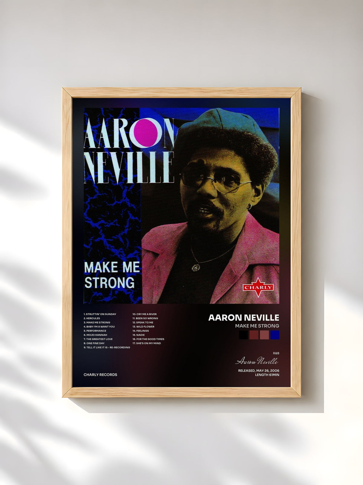 #bois Tableau de l'album Make Me Strong de Aaron Neville, cadre en bois brut, imprimé et encadré en France