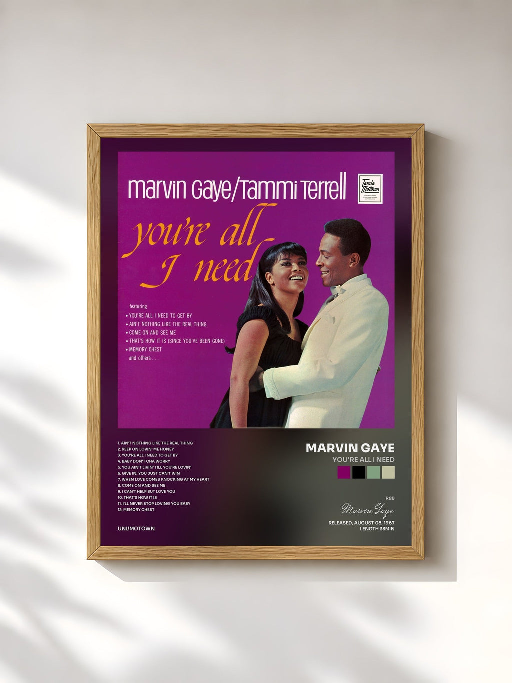 #bois Tableau de l'album You're All I Need de Marvin Gaye, cadre en bois brut, imprimé et encadré en France