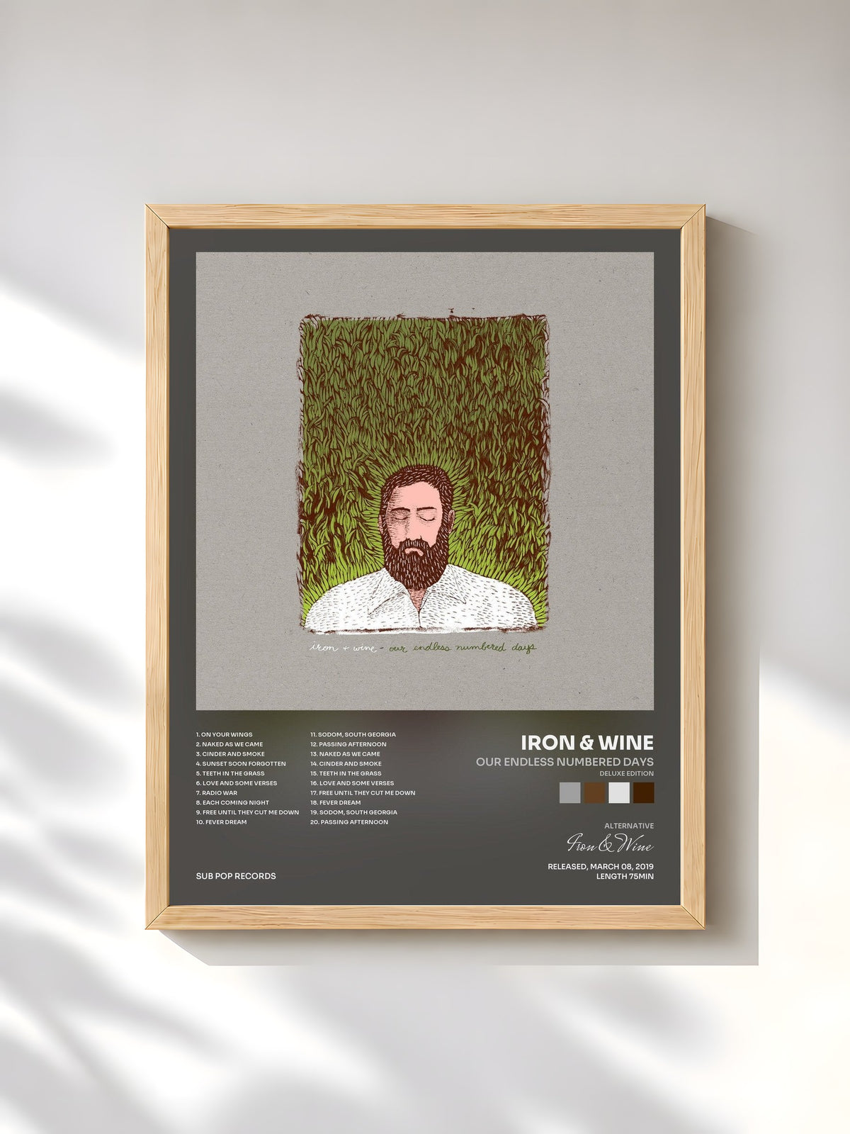 #bois Tableau de l'album Our Endless Numbered Days (Deluxe Edition) de Iron & Wine, cadre en bois brut, imprimé et encadré en France