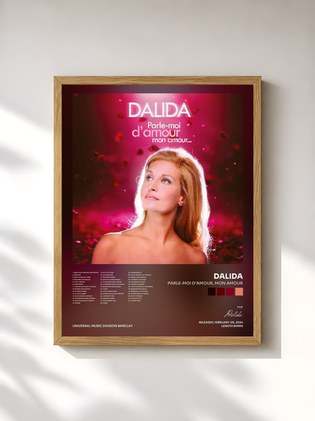 #bois Tableau de l'album Parle-moi d'amour, mon amour de Dalida, cadre en bois brut, imprimé et encadré en France