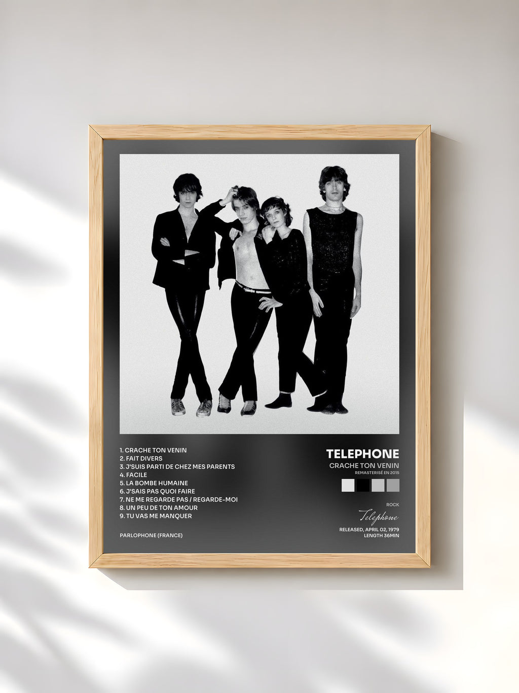#bois Tableau de l'album Crache ton venin (Remasterisé en 2015) de Telephone, cadre en bois brut, imprimé et encadré en France