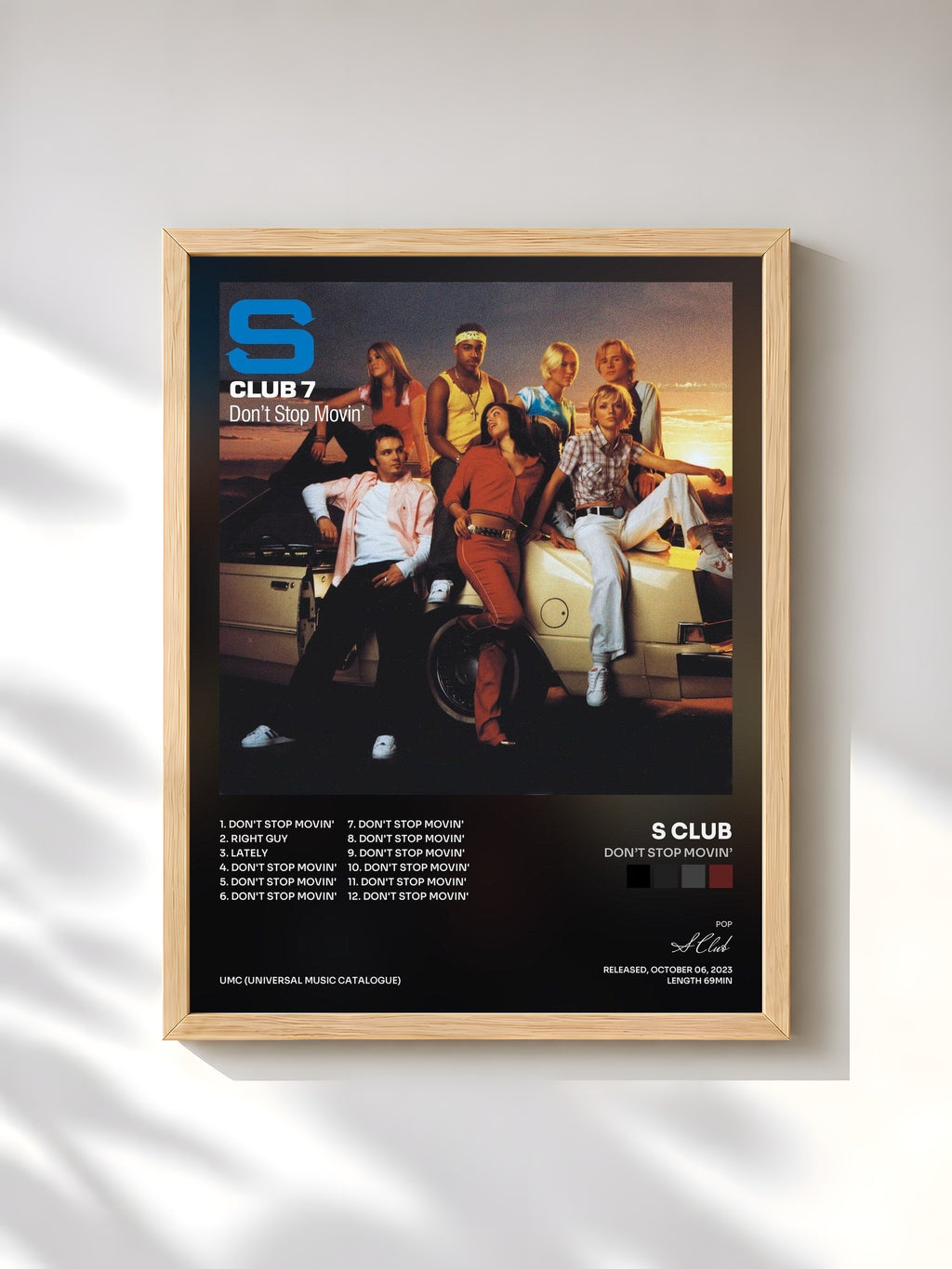 #bois Tableau de l'album Don’t Stop Movin’ de S Club, cadre en bois brut, imprimé et encadré en France