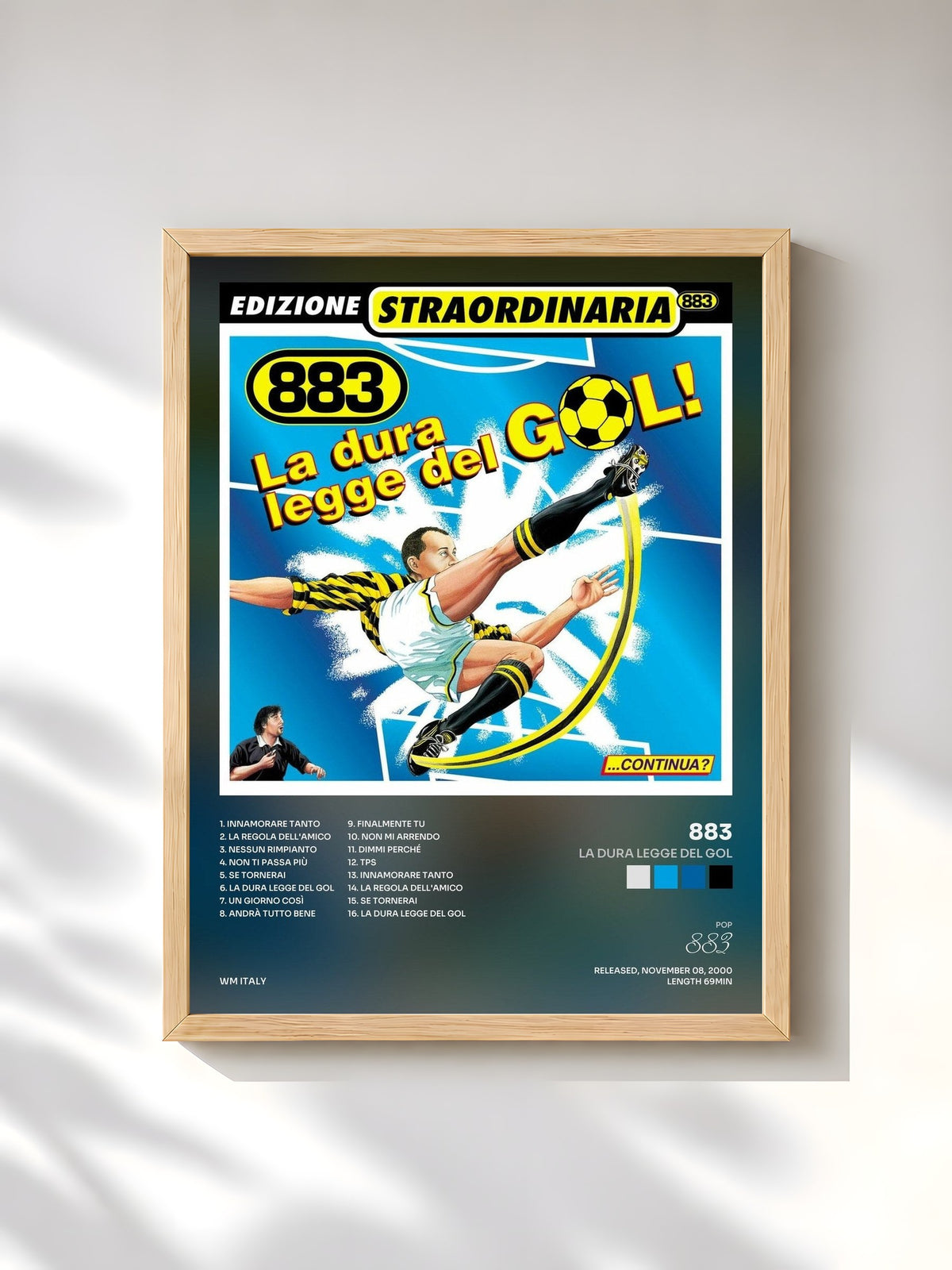 #bois Tableau de l'album La dura legge del gol de 883, cadre en bois brut, imprimé et encadré en France