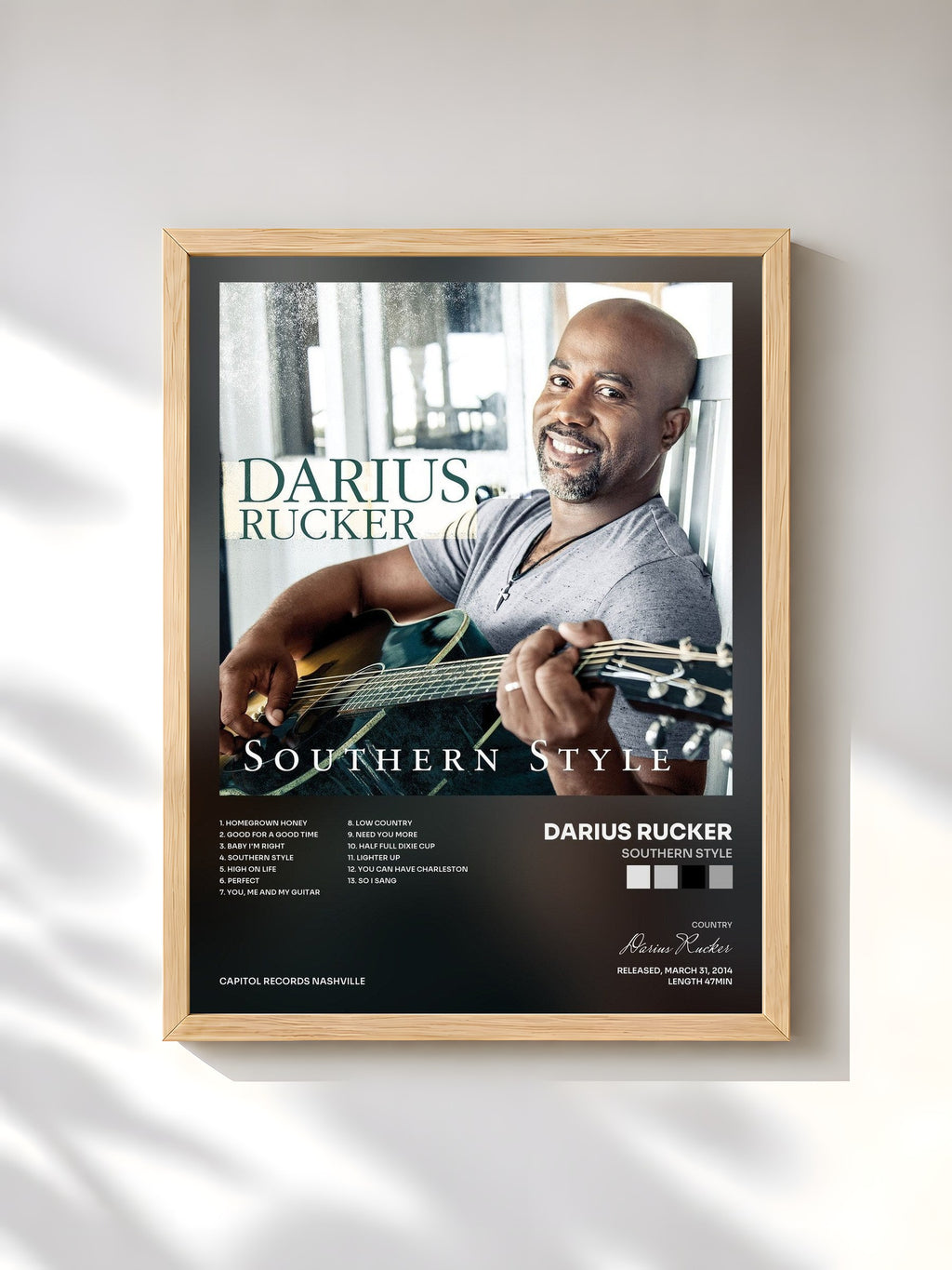 #bois Tableau de l'album Southern Style de Darius Rucker, cadre en bois brut, imprimé et encadré en France