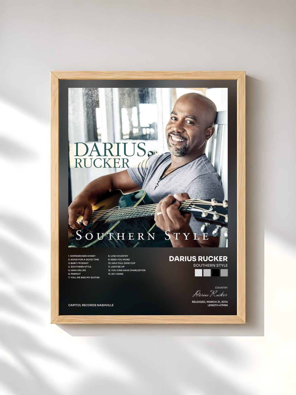 #bois Tableau de l'album Southern Style de Darius Rucker, cadre en bois brut, imprimé et encadré en France