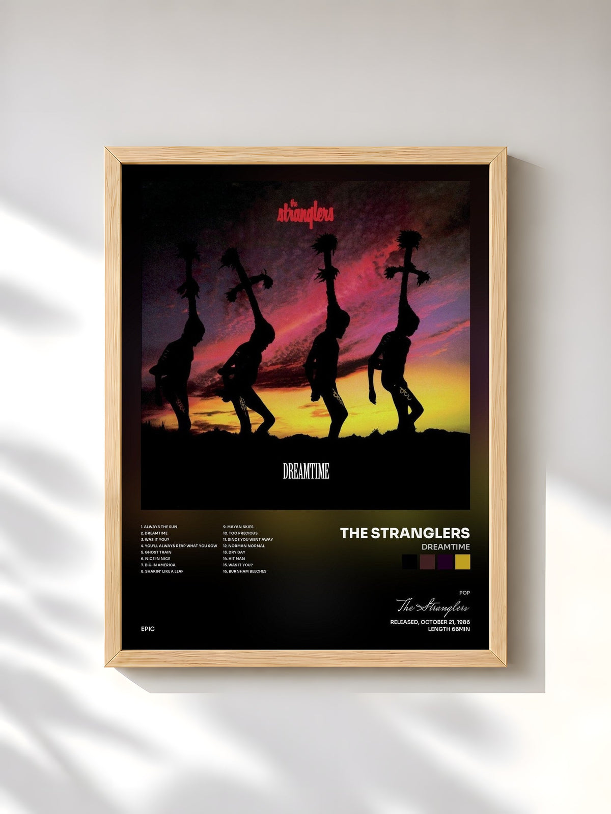 #bois Tableau de l'album Dreamtime de The Stranglers, cadre en bois brut, imprimé et encadré en France