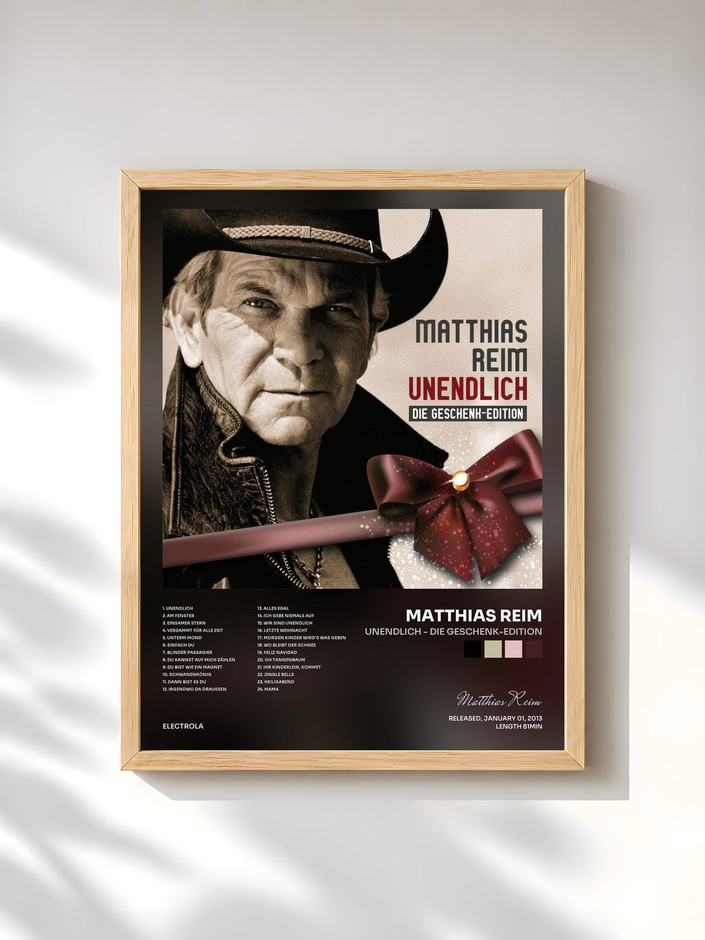 #bois Tableau de l'album Unendlich - Die Geschenk-Edition de Matthias Reim, cadre en bois brut, imprimé et encadré en France