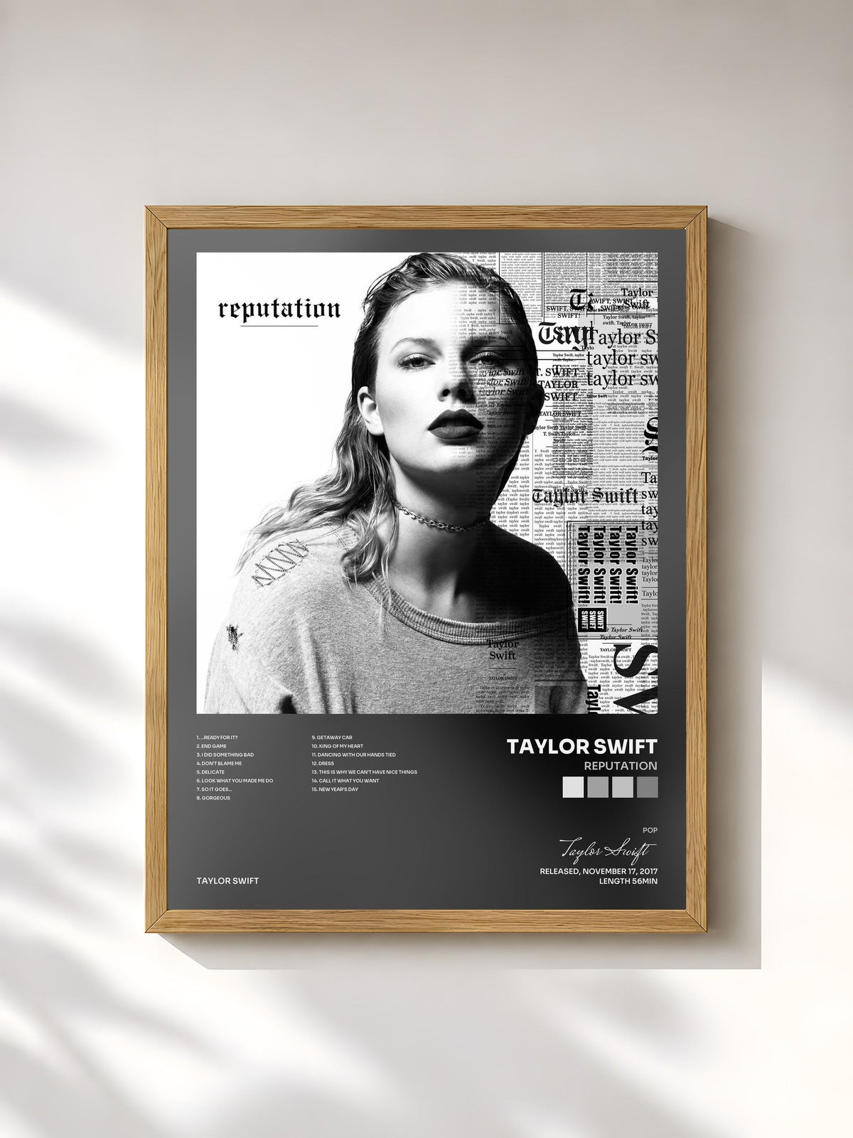 #bois Tableau de l'album reputation de Taylor Swift, cadre en bois brut, imprimé et encadré en France