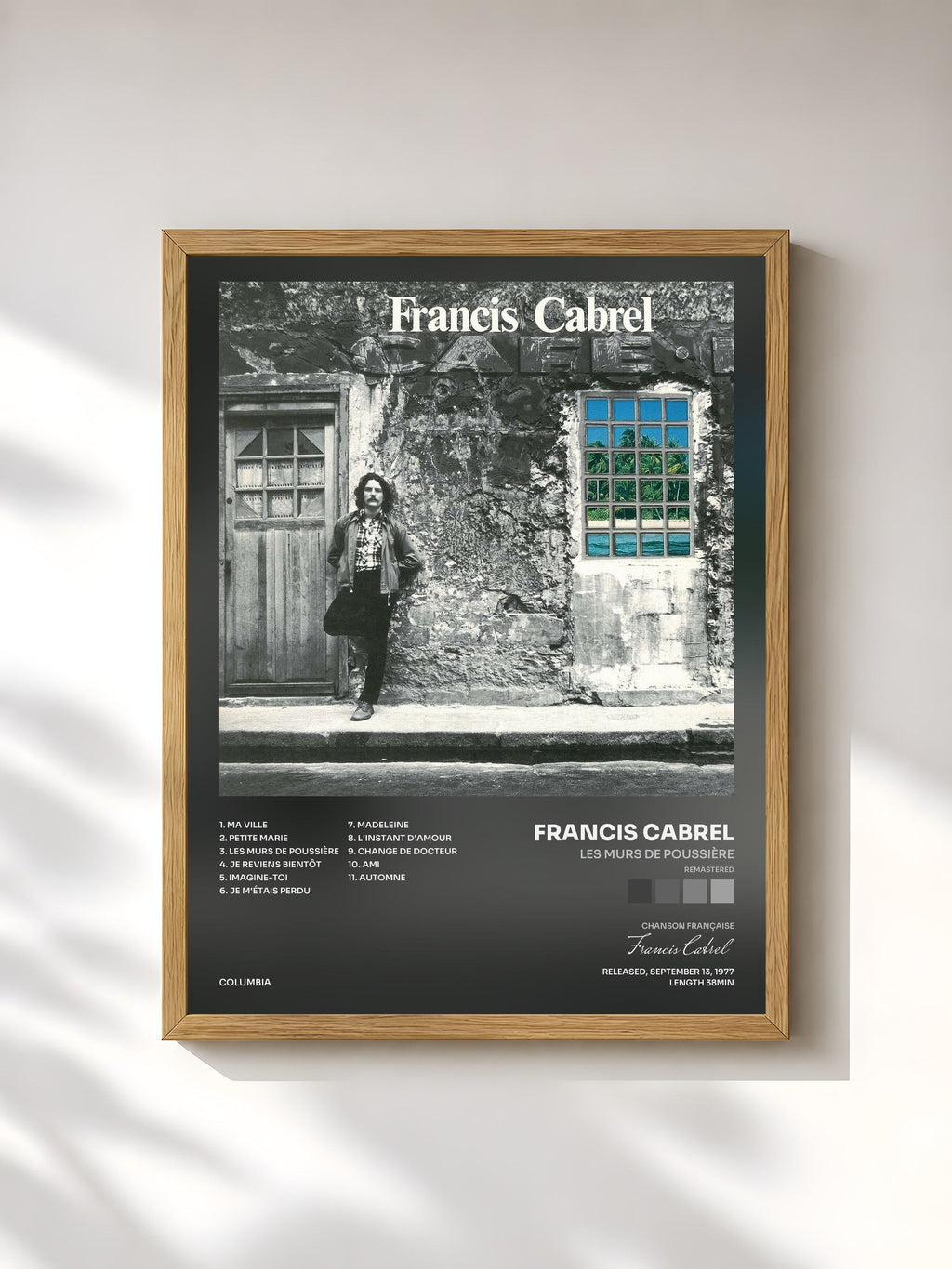 #bois Tableau de l'album Les murs de poussière (Remastered) de Francis Cabrel, cadre en bois brut, imprimé et encadré en France