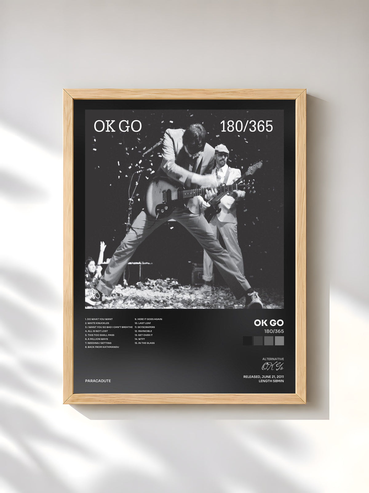 #bois Tableau de l'album 180/365 de OK Go, cadre en bois brut, imprimé et encadré en France