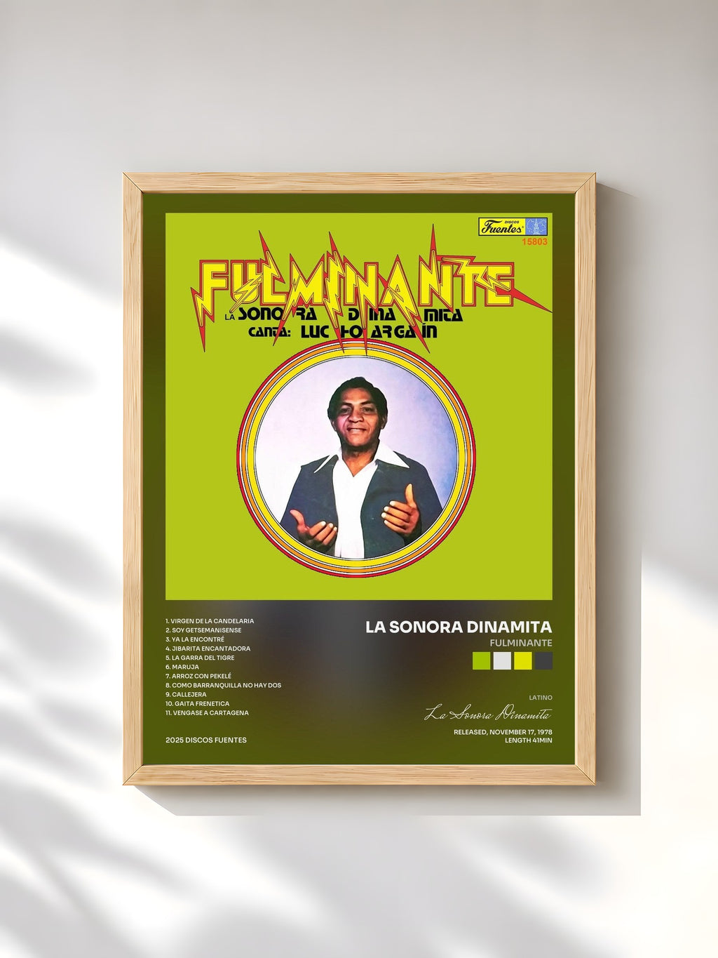 #bois Tableau de l'album Fulminante de La Sonora Dinamita, cadre en bois brut, imprimé et encadré en France