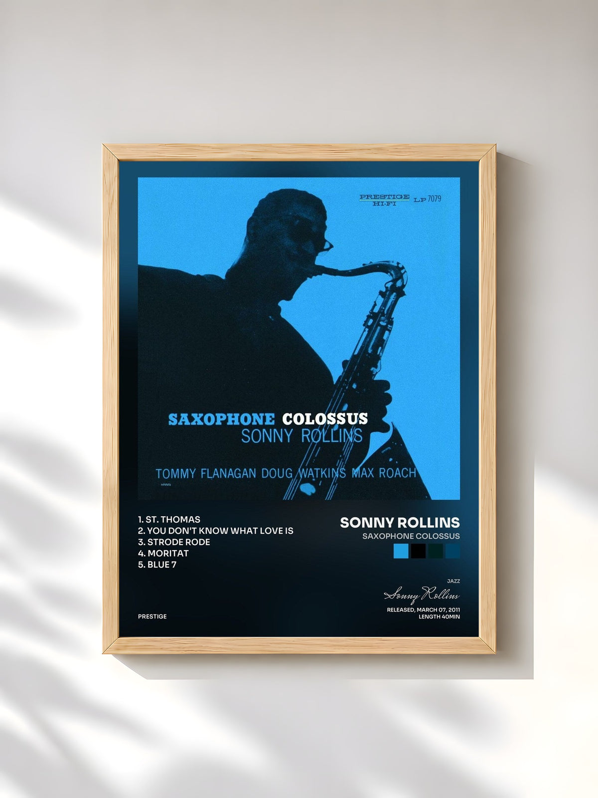 #bois Tableau de l'album Saxophone Colossus de Sonny Rollins, cadre en bois brut, imprimé et encadré en France