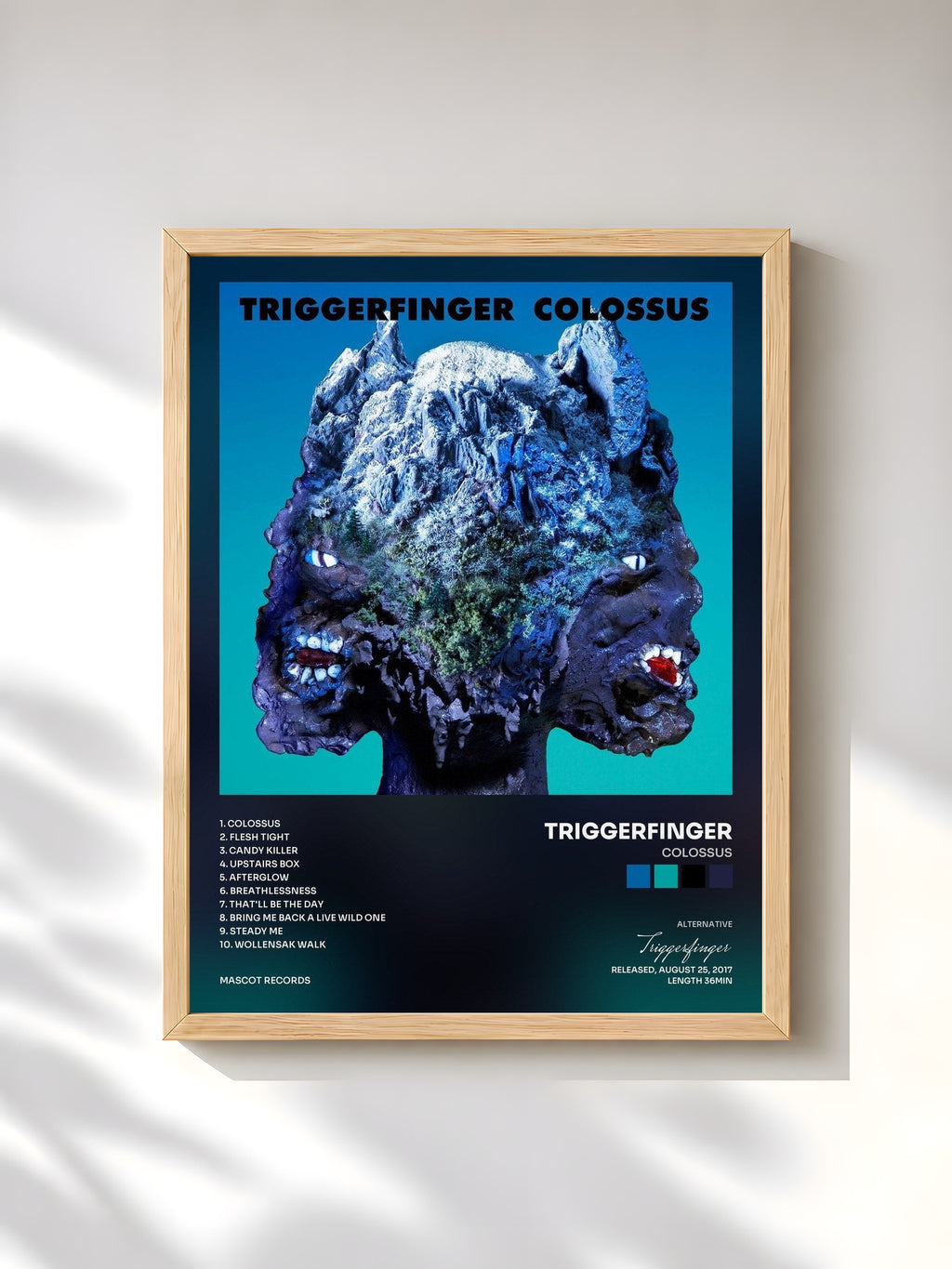 #bois Tableau de l'album Colossus de Triggerfinger, cadre en bois brut, imprimé et encadré en France