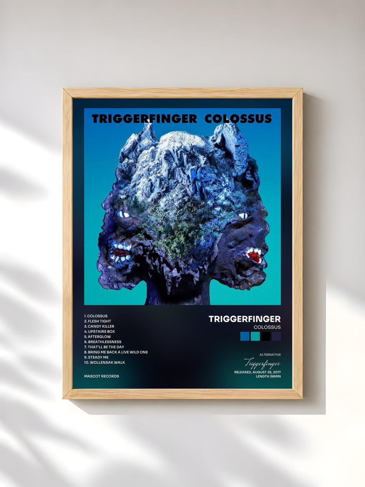 #bois Tableau de l'album Colossus de Triggerfinger, cadre en bois brut, imprimé et encadré en France