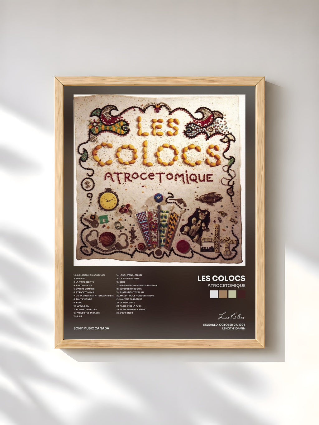 #bois Tableau de l'album Atrocetomique de Les Colocs, cadre en bois brut, imprimé et encadré en France