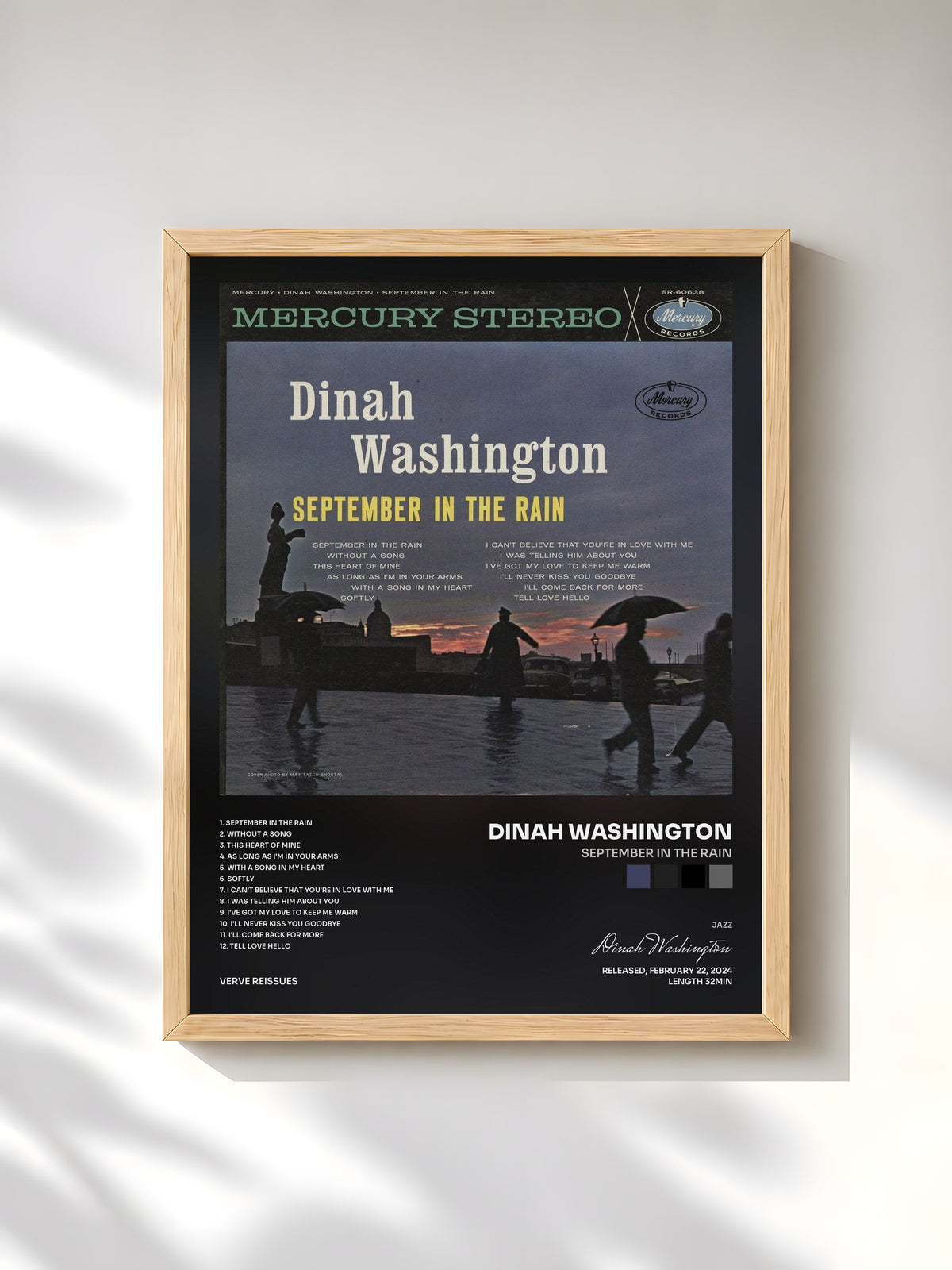 #bois Tableau de l'album September In The Rain de Dinah Washington, cadre en bois brut, imprimé et encadré en France