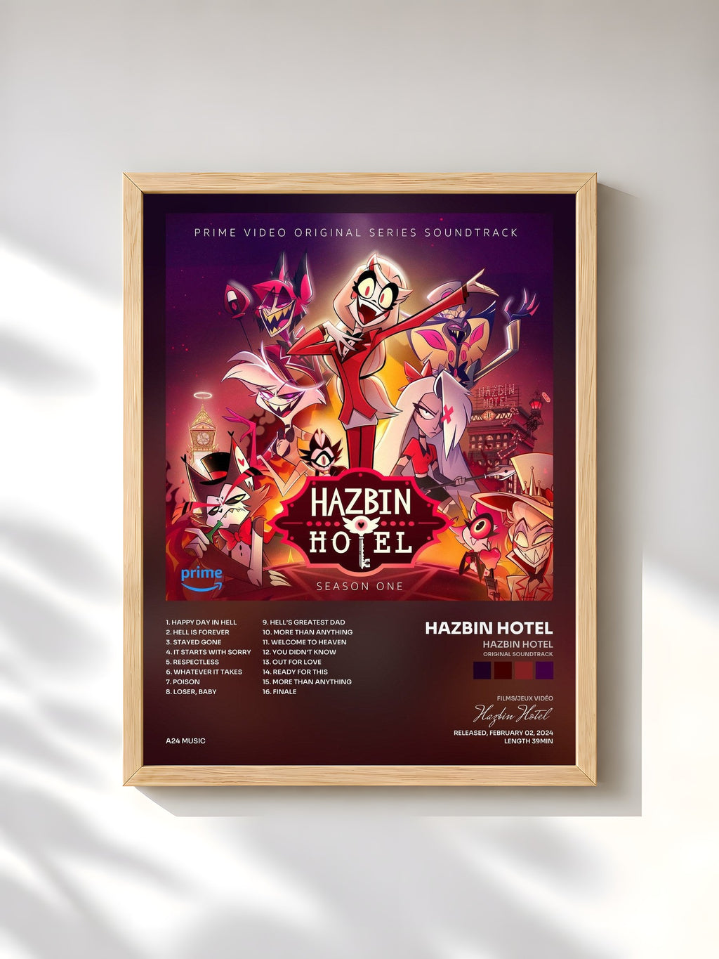 #bois Tableau de l'album Hazbin Hotel (Original Soundtrack) de Hazbin Hotel, cadre en bois brut, imprimé et encadré en France