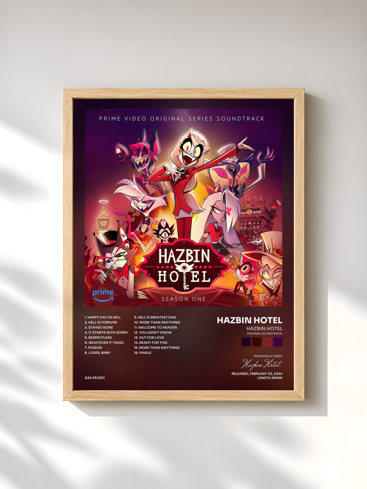 #bois Tableau de l'album Hazbin Hotel (Original Soundtrack) de Hazbin Hotel, cadre en bois brut, imprimé et encadré en France