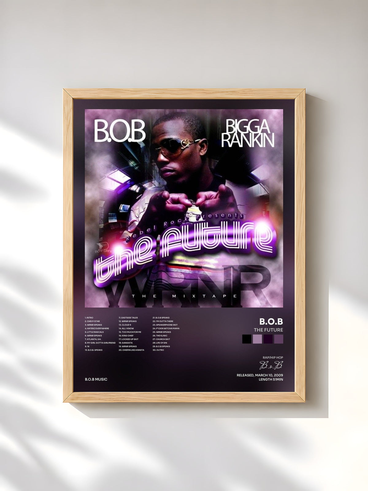 #bois Tableau de l'album The Future de B.o.B, cadre en bois brut, imprimé et encadré en France
