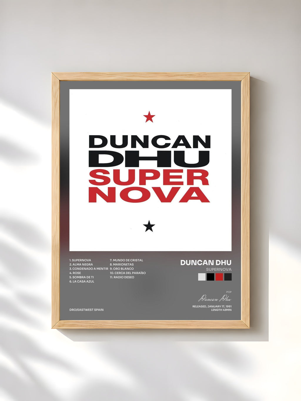 #bois Tableau de l'album Supernova de Duncan Dhu, cadre en bois brut, imprimé et encadré en France
