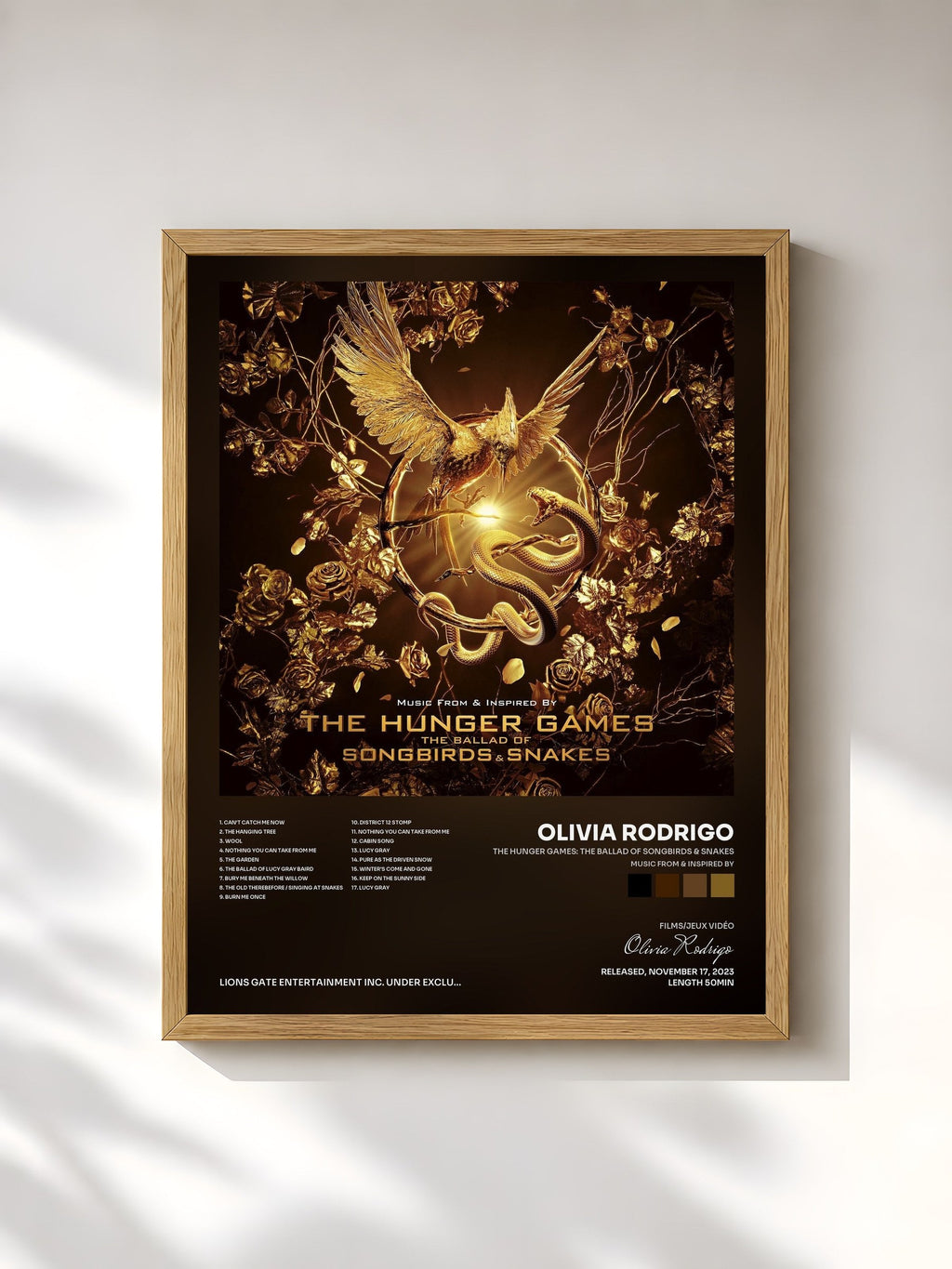 #bois Tableau de l'album The Hunger Games: The Ballad of Songbirds & Snakes (Music From & Inspired By) de Olivia Rodrigo, cadre en bois brut, imprimé et encadré en France