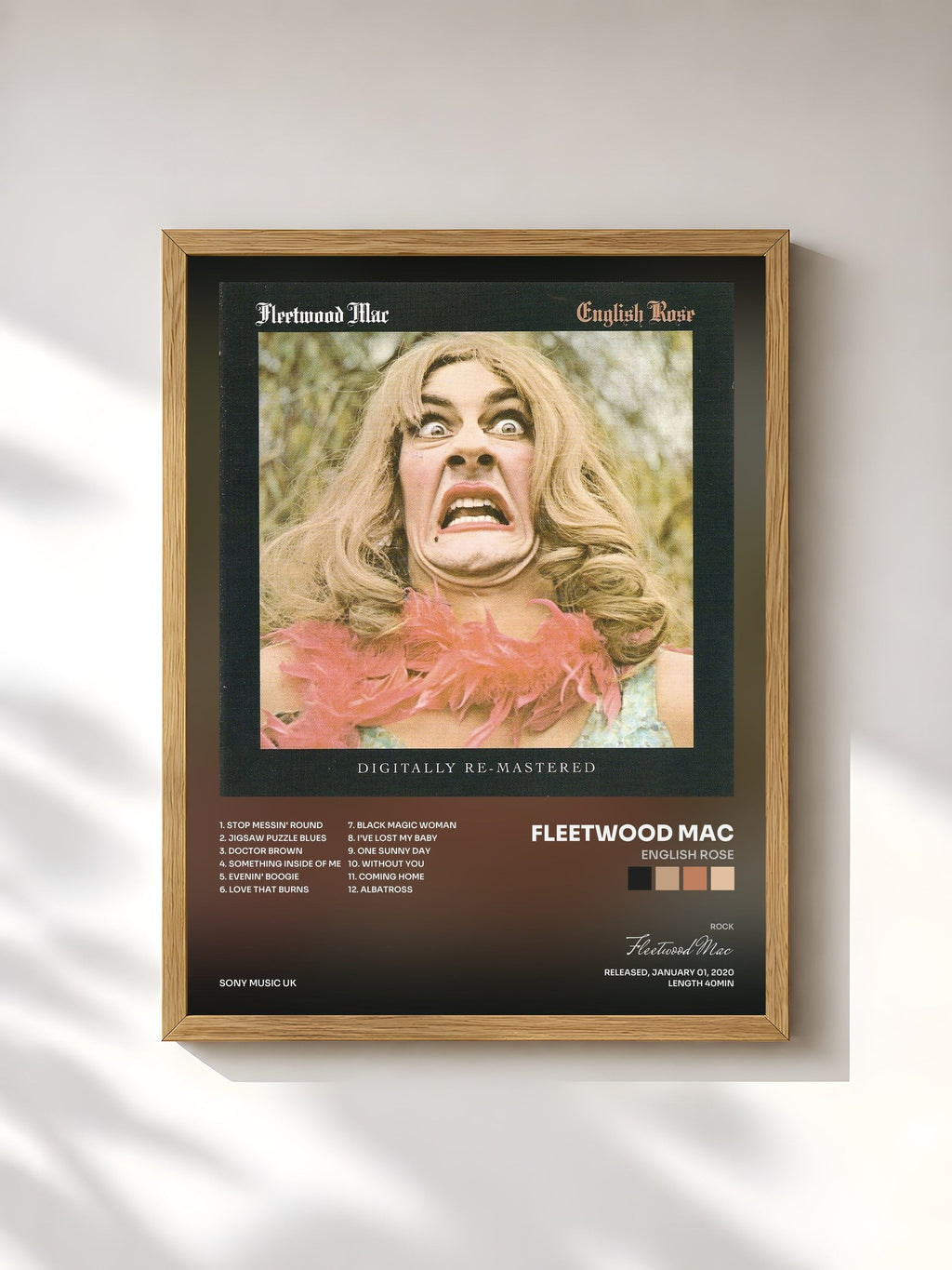 #bois Tableau de l'album English Rose de Fleetwood Mac, cadre en bois brut, imprimé et encadré en France